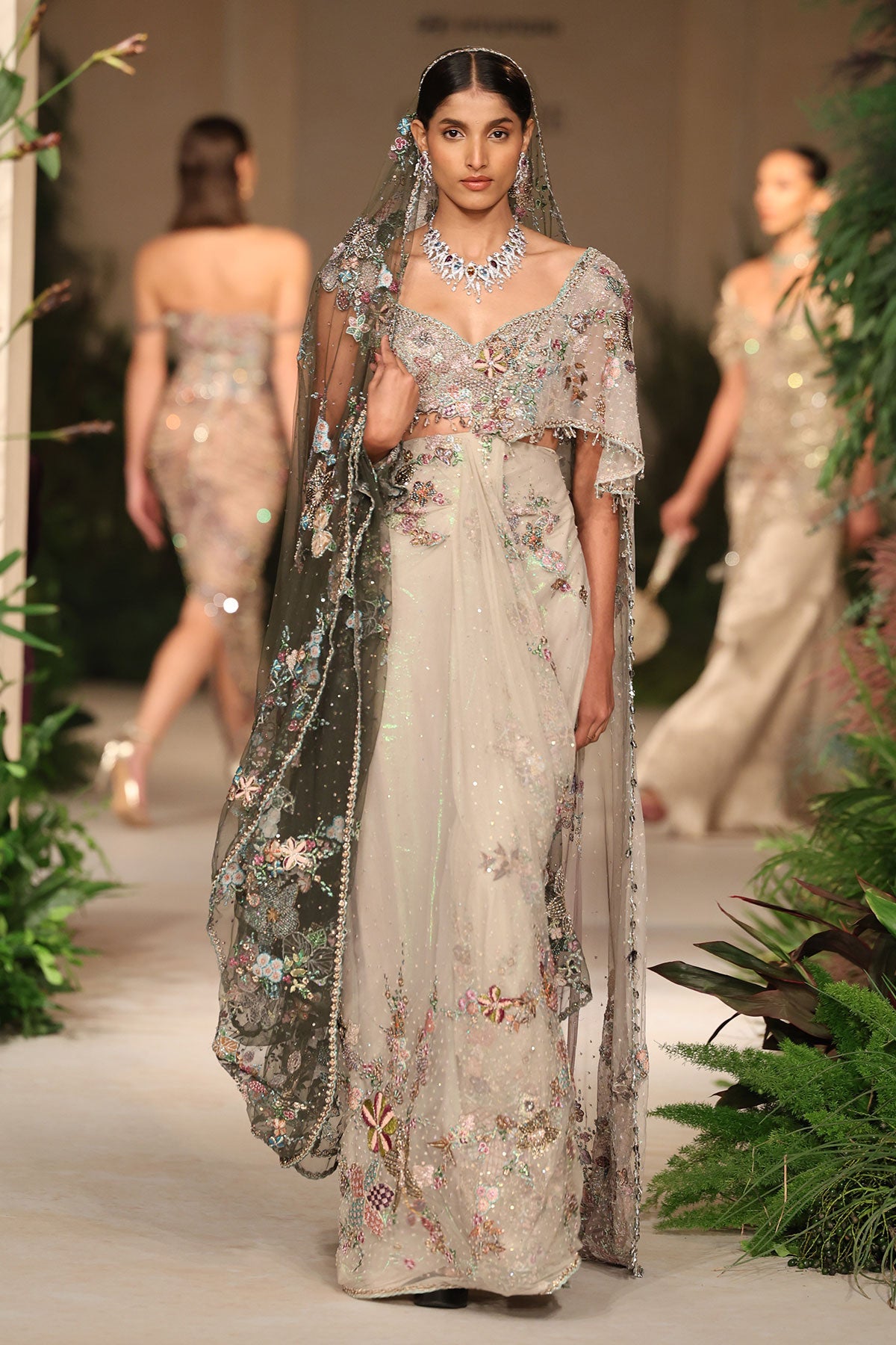 Dewchant - ivory tulle drape saree