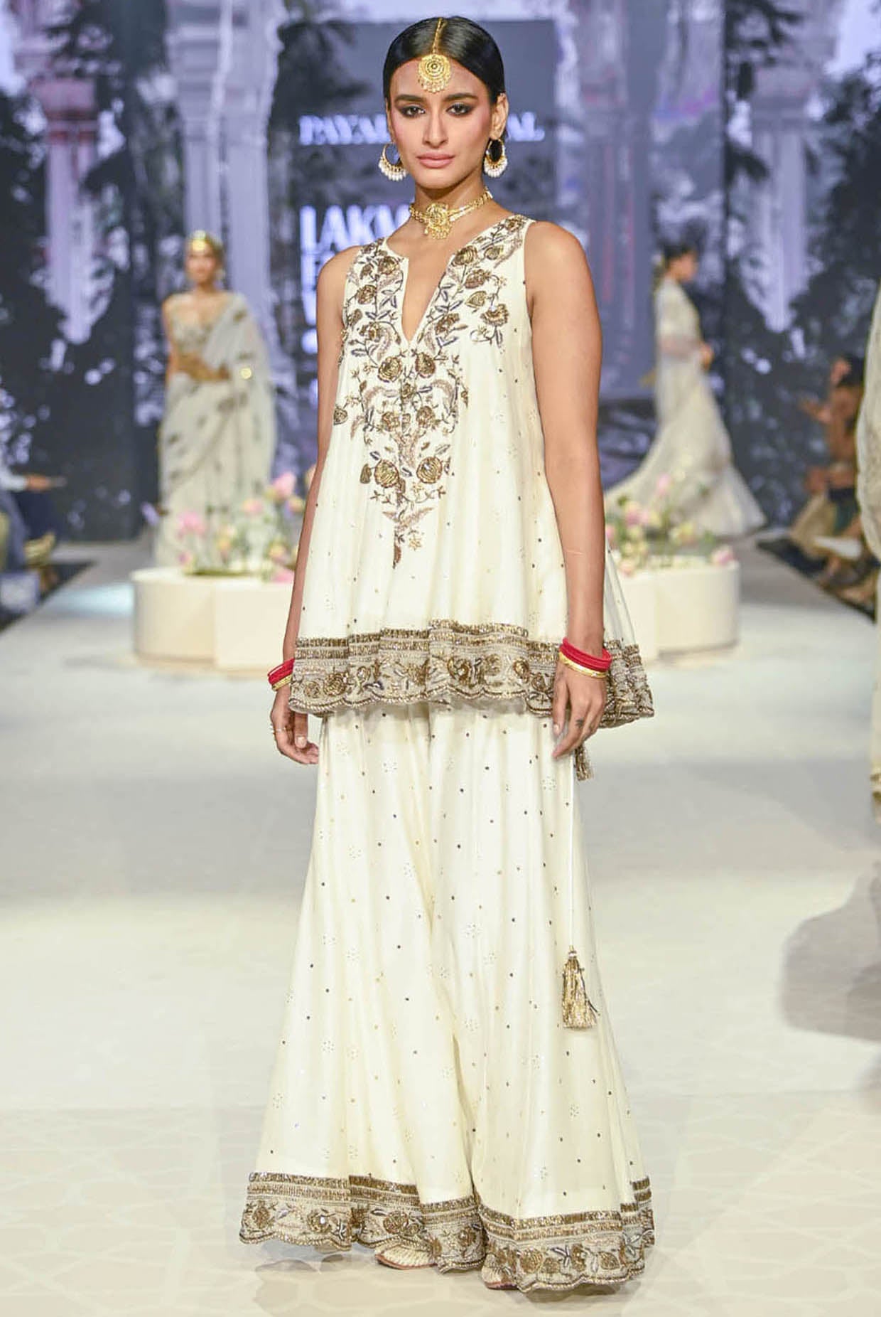 Jahanana Off White Embroidered Short Anarkali With Sharara And Dupatta