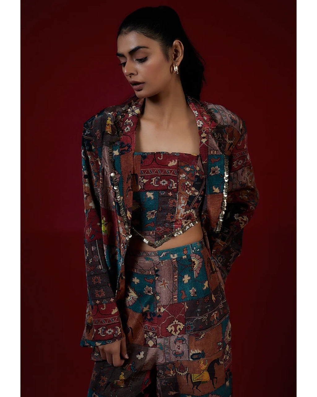 Multicolor Printed Pant Suit Set