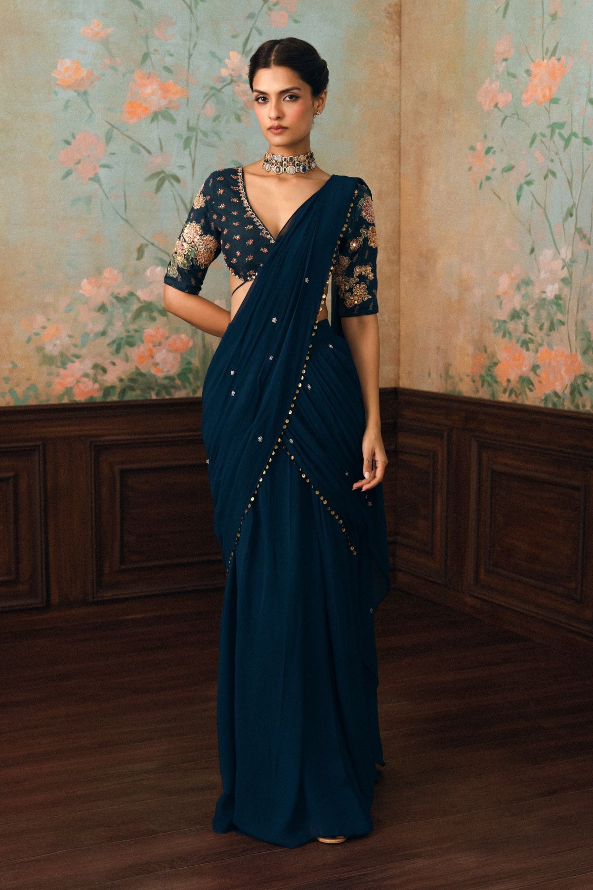 KAIA SAREE SET â€“ NAVY BLUE