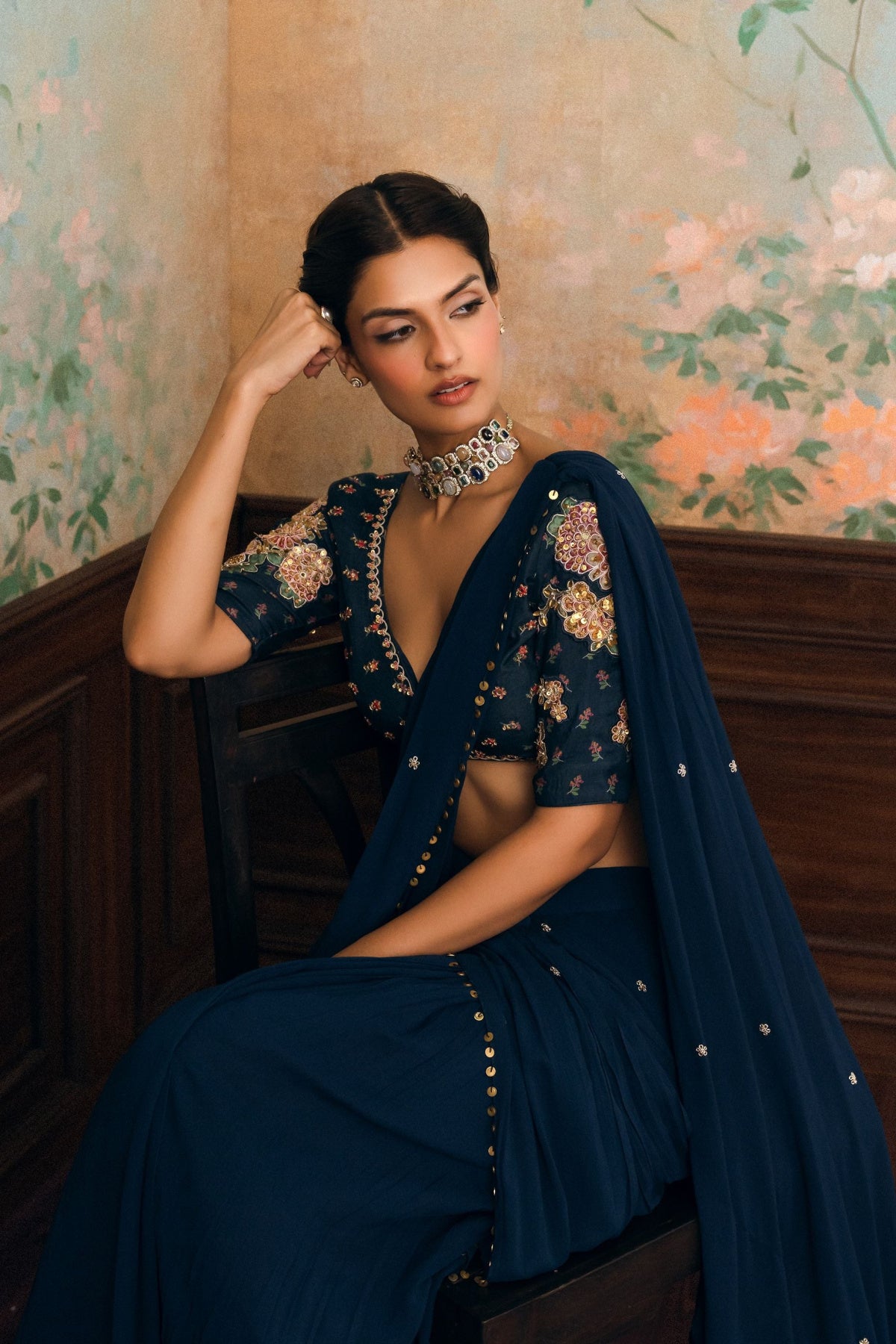 KAIA SAREE SET â€“ NAVY BLUE