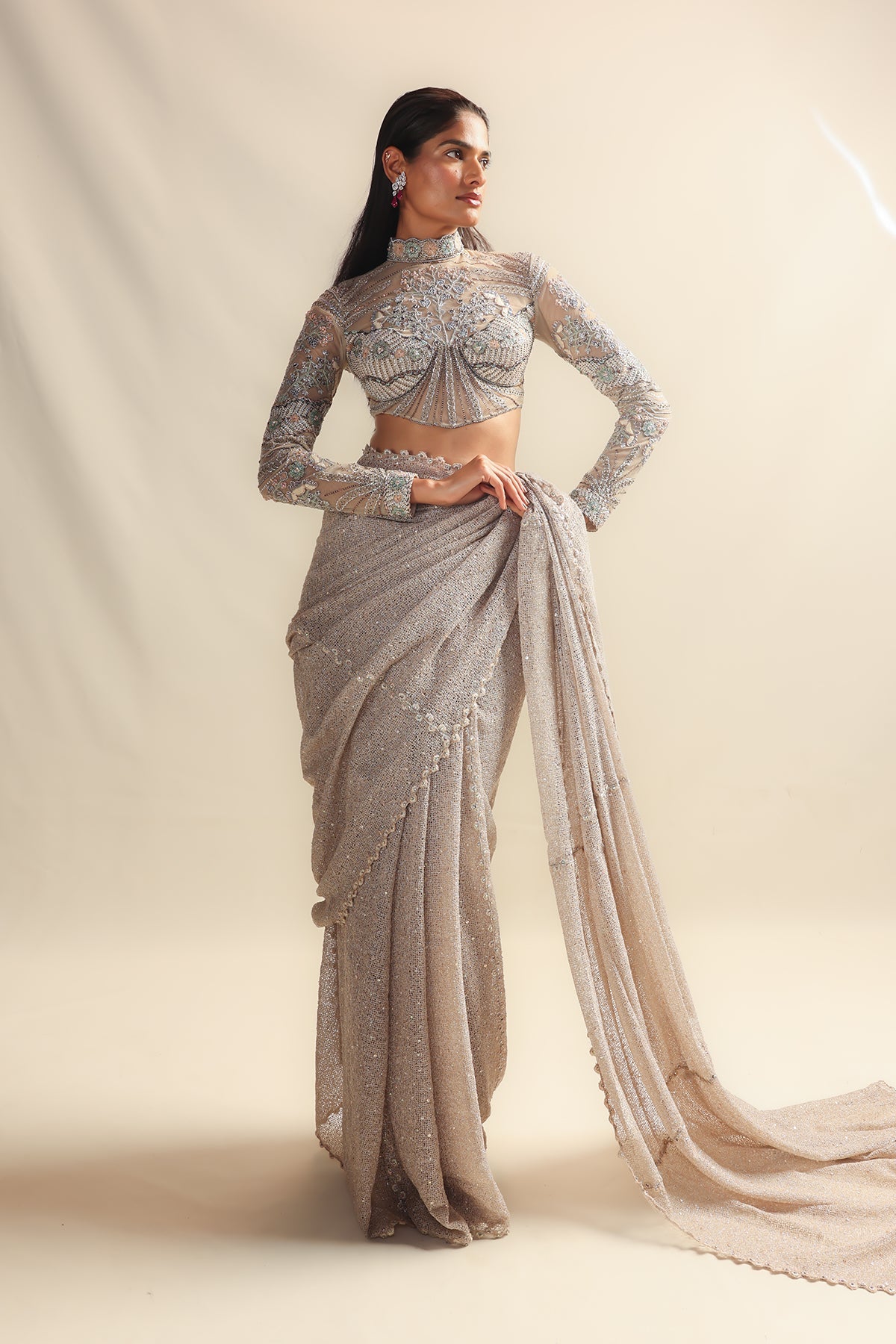 Kajal aggarwal in Interfila - champagne mesh saree