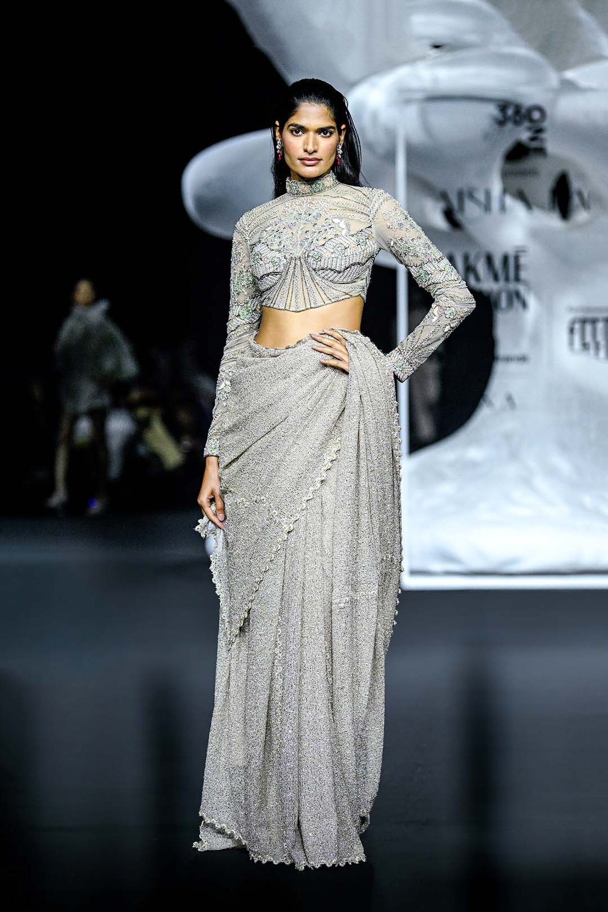 Kajal aggarwal in Interfila - champagne mesh saree