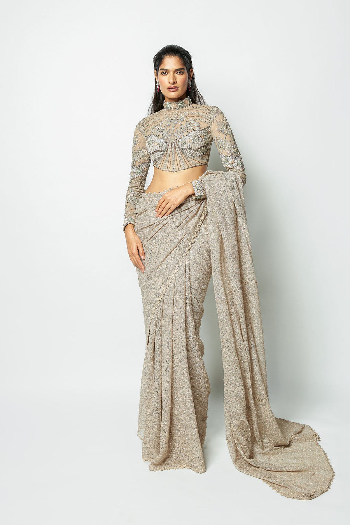 Kajal aggarwal in Interfila - champagne mesh saree
