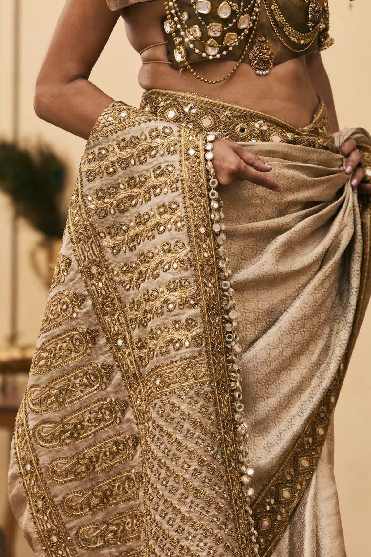 Kansya Tissue Brocade Metal Saree Set