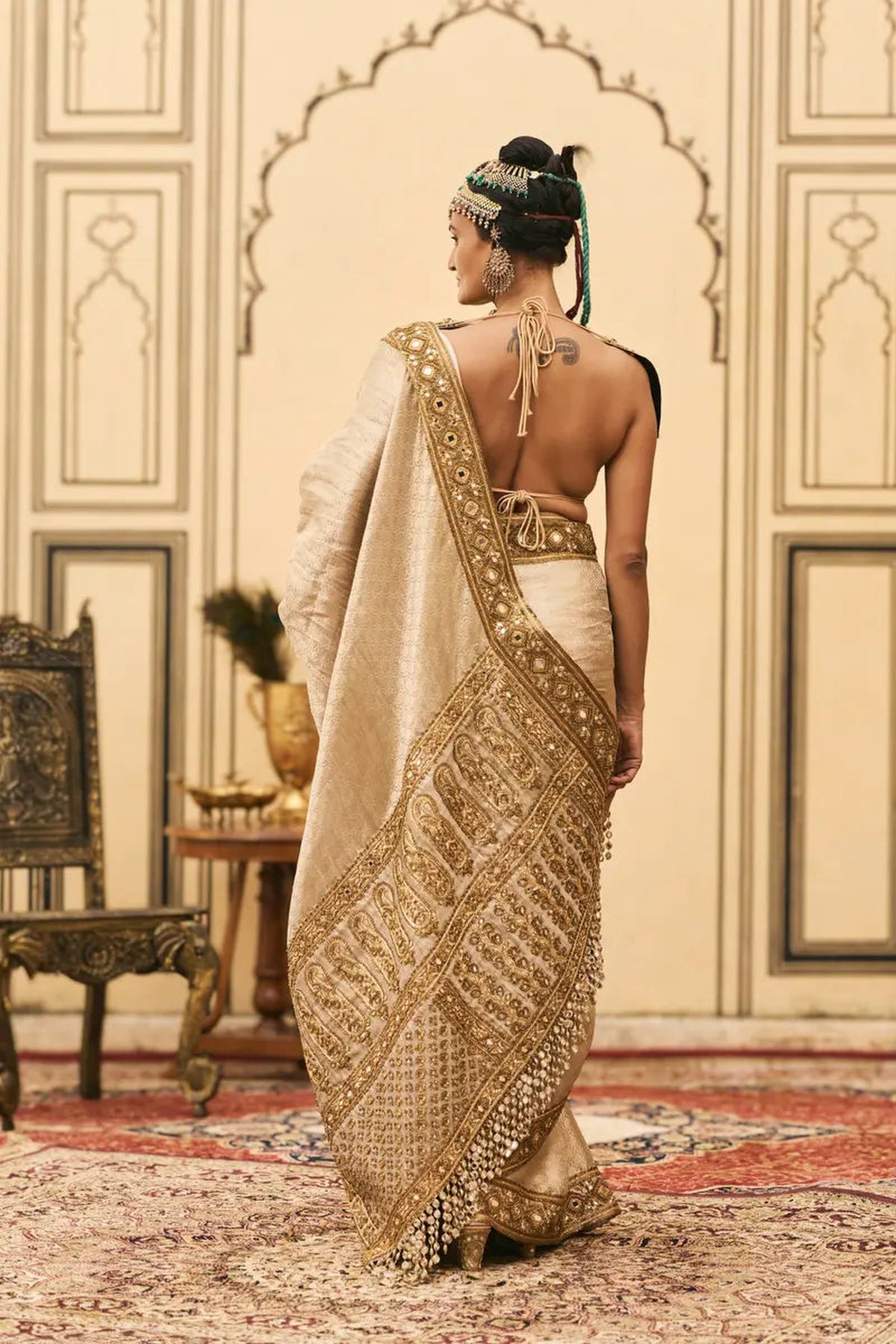 Kansya Tissue Brocade Metal Saree Set