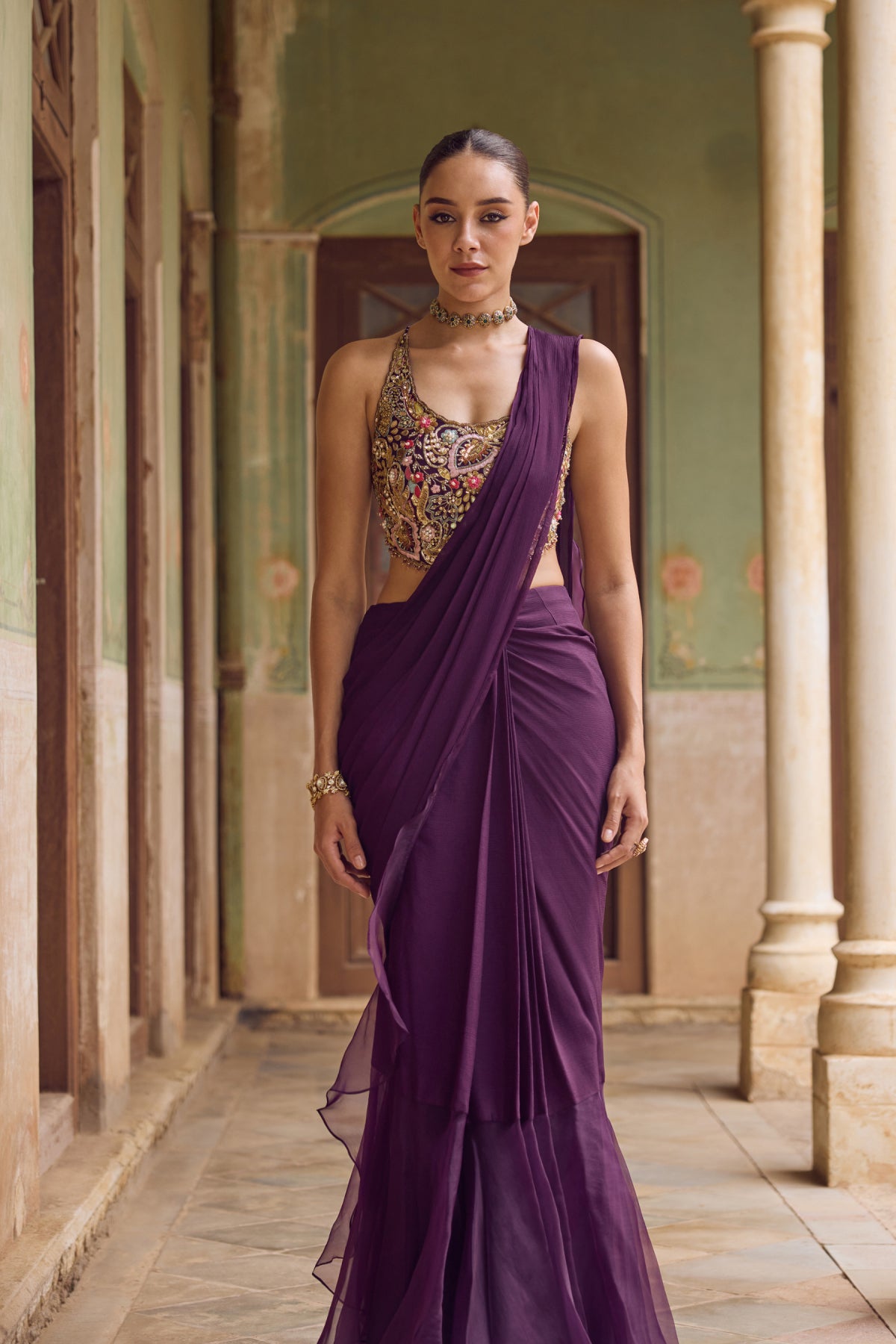 Kashida Ruffle Saree