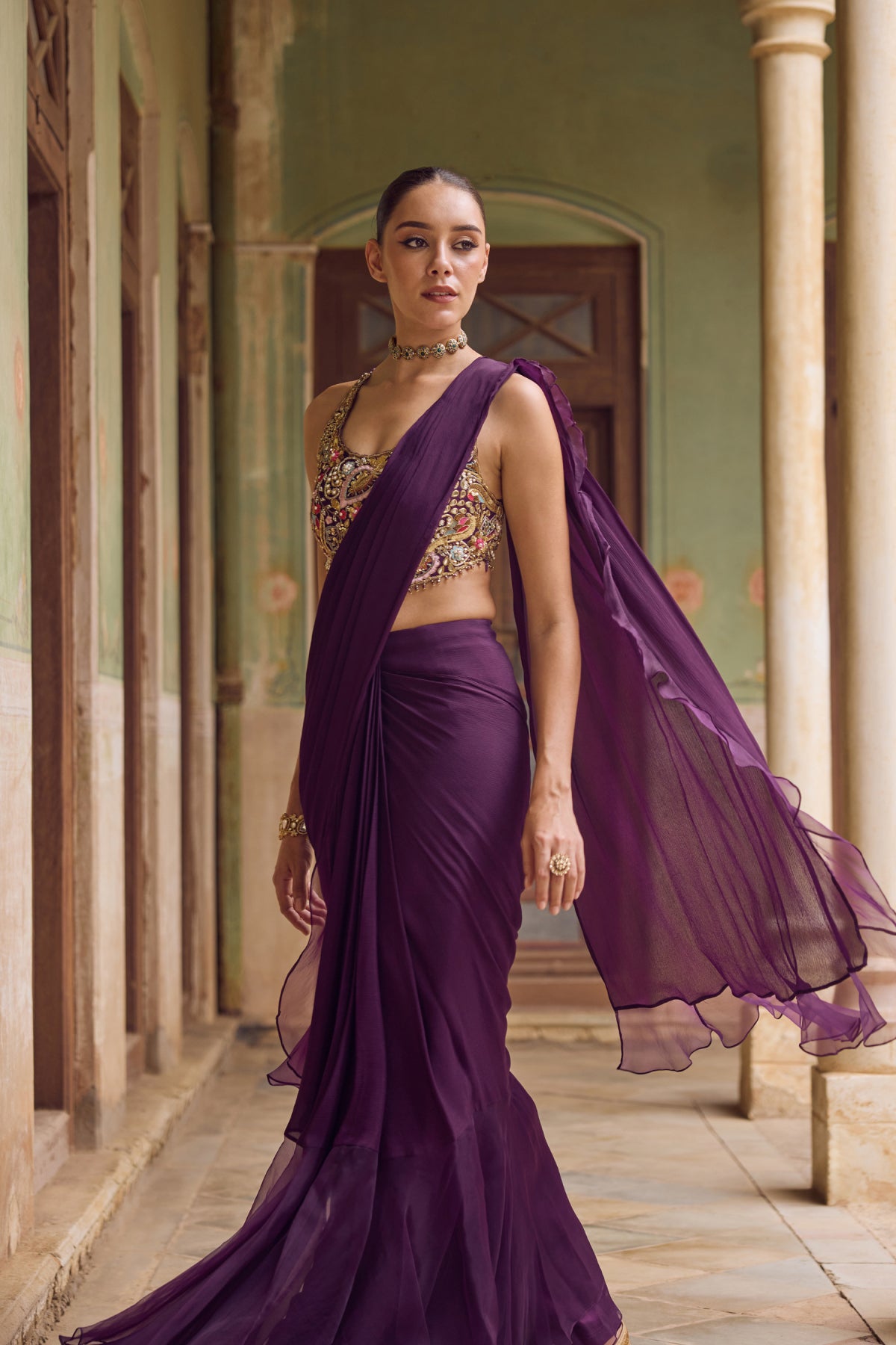 Kashida Ruffle Saree