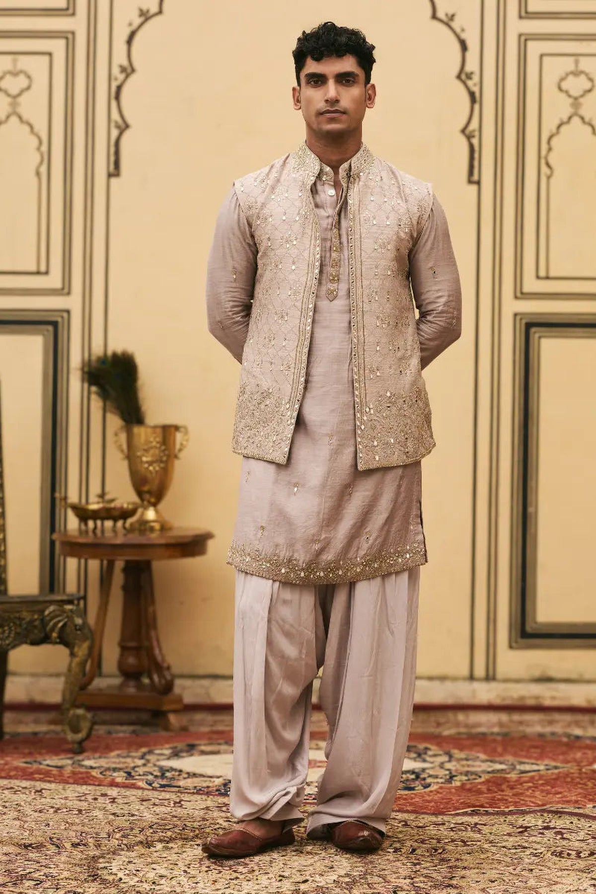 Kastoori Tussar Silk Kurta Bundi Set