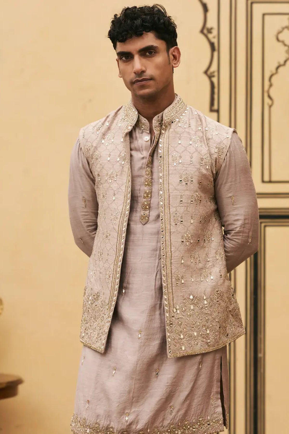 Kastoori Tussar Silk Kurta Bundi Set