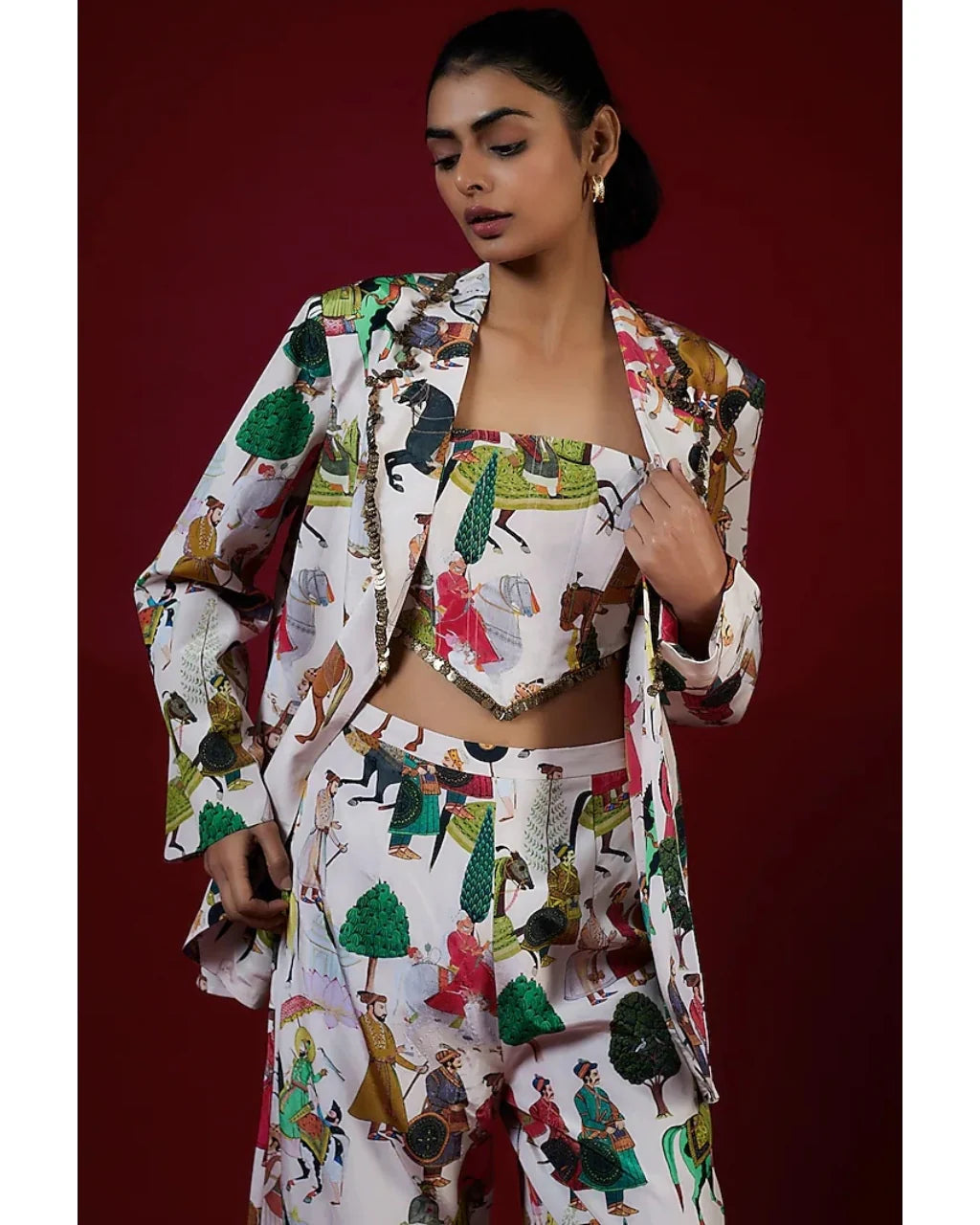 Ivory Printed Pant Suit Set