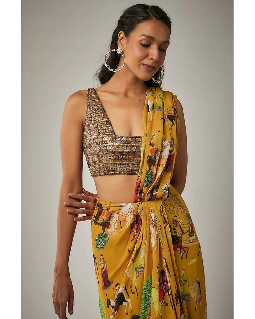 Mango Printed Mughal Rhapsody Pre Draped Sari Set