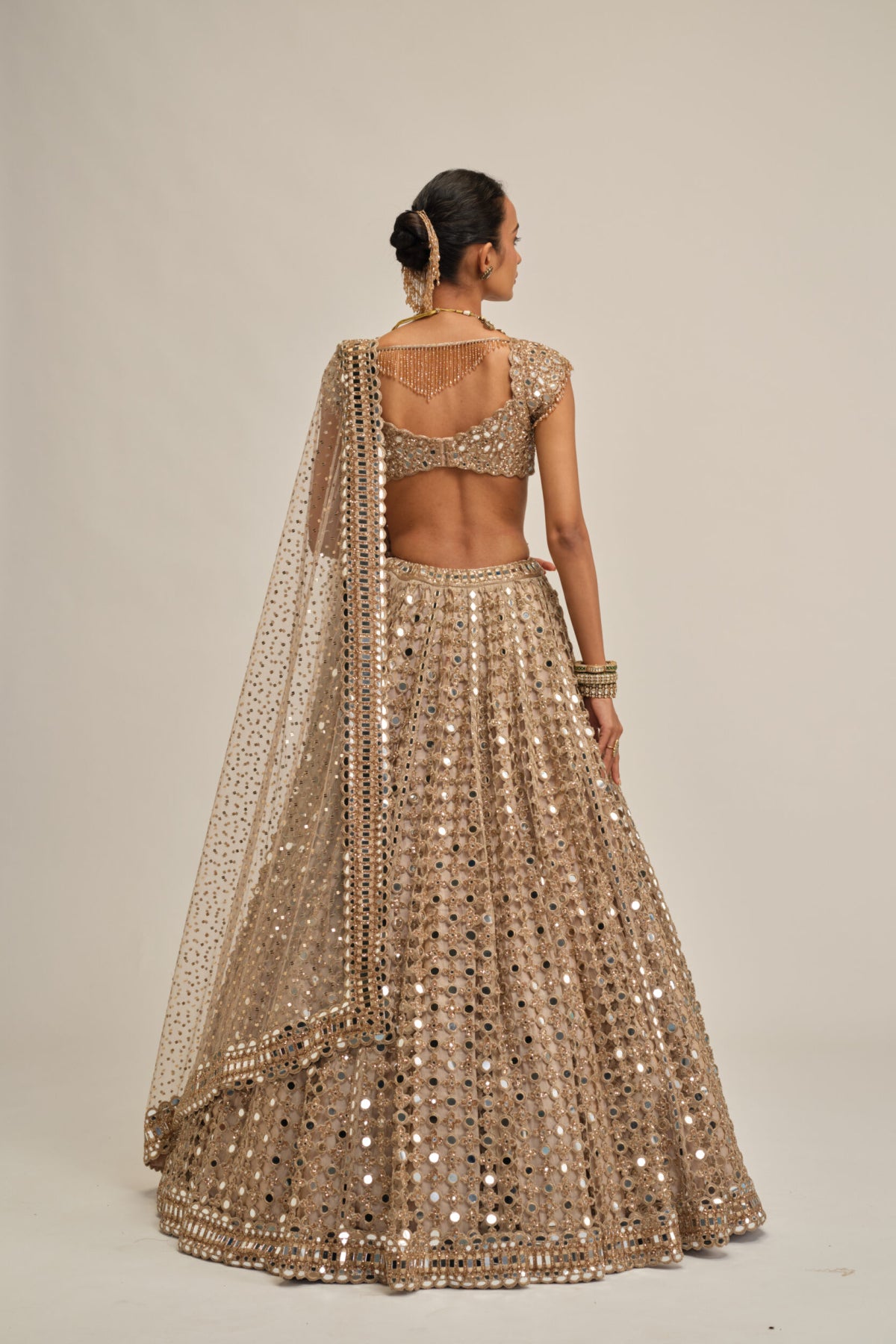 Light Beige Big Mirror Cutwork Lehenga Set