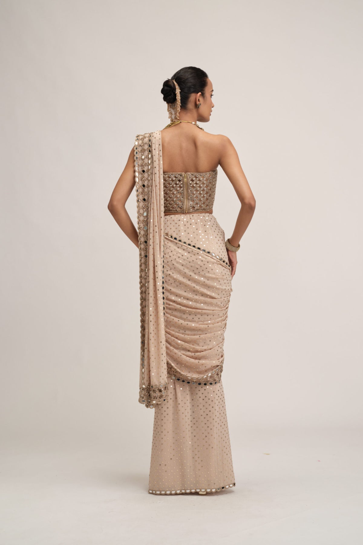 Light Beige Cutwork Border Saree Set