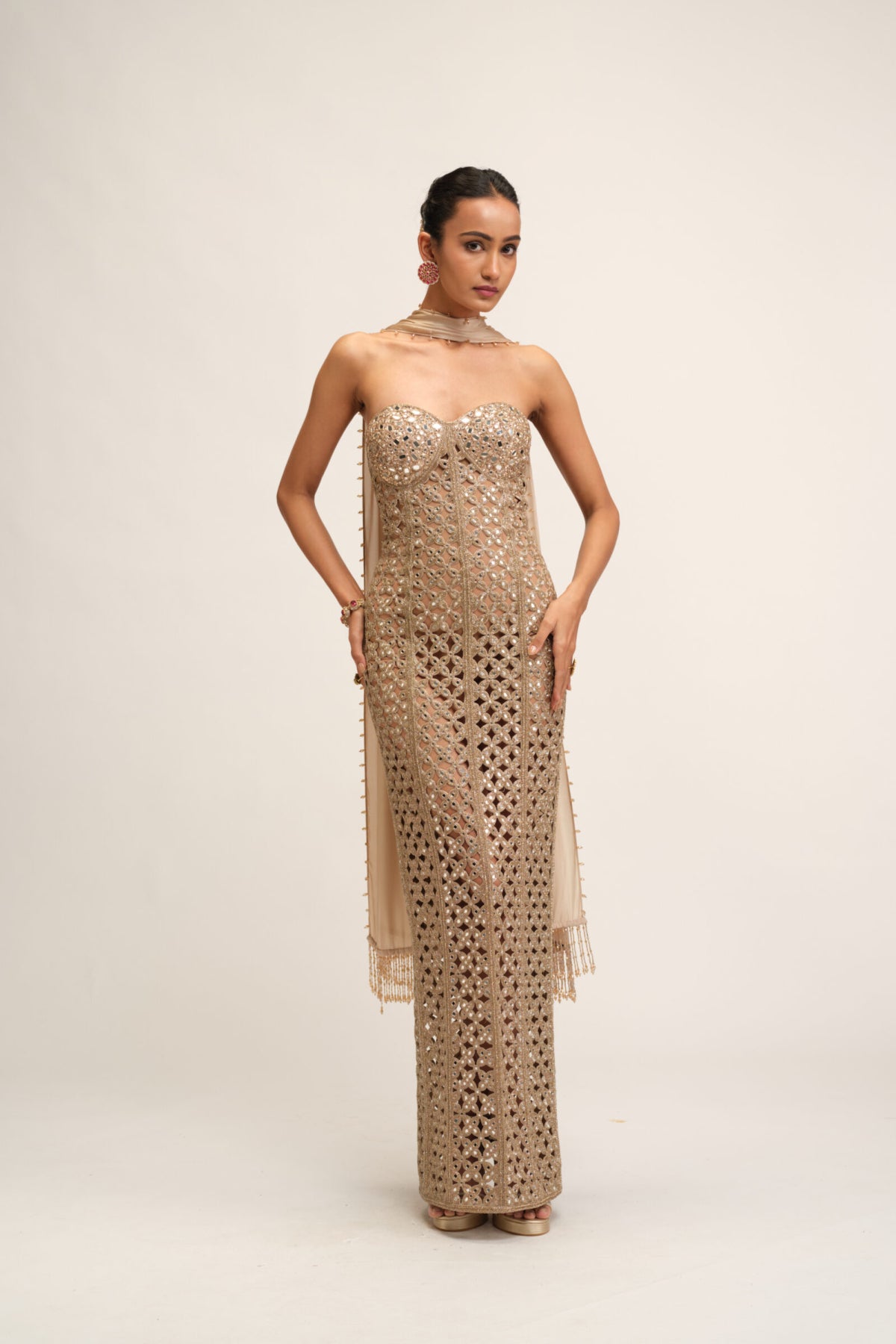 Light Beige Cutwork Dress Set