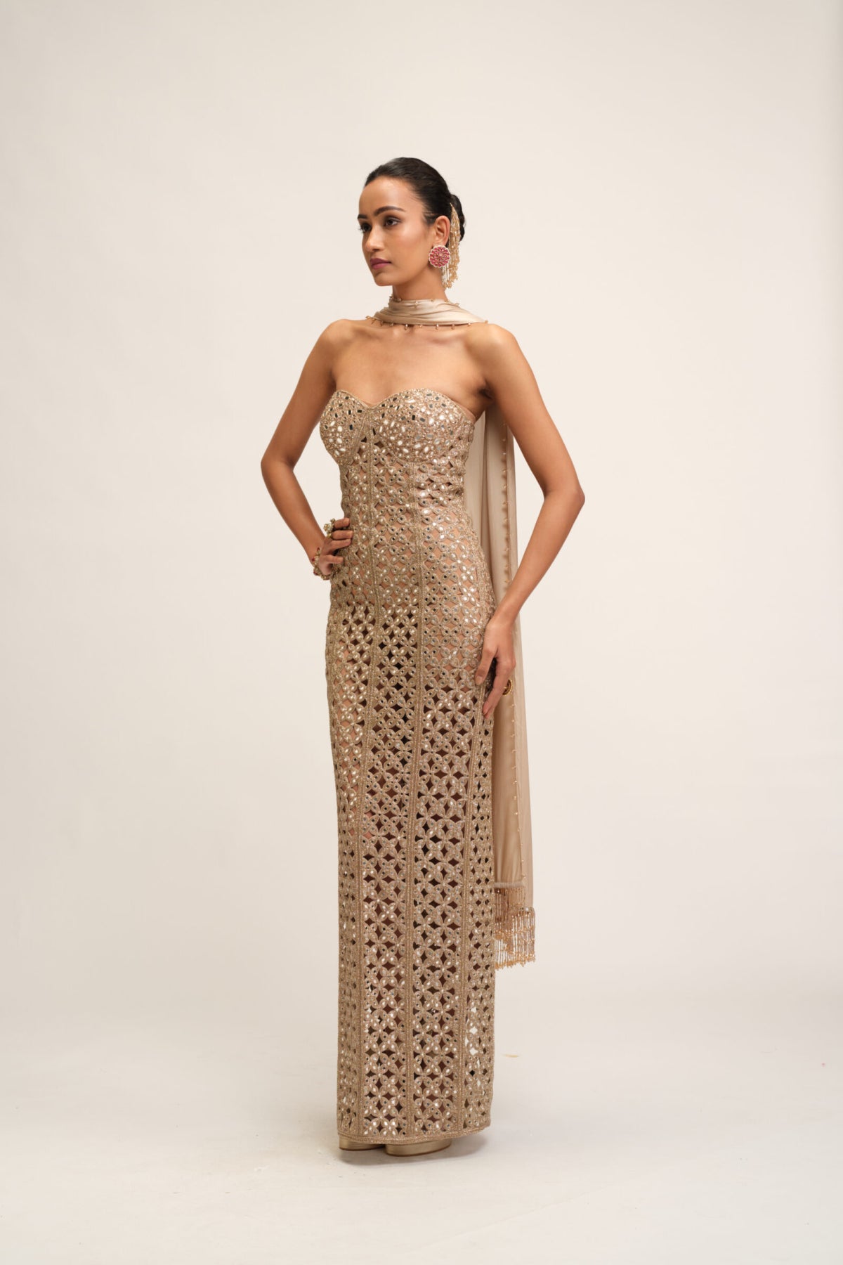 Light Beige Cutwork Dress Set