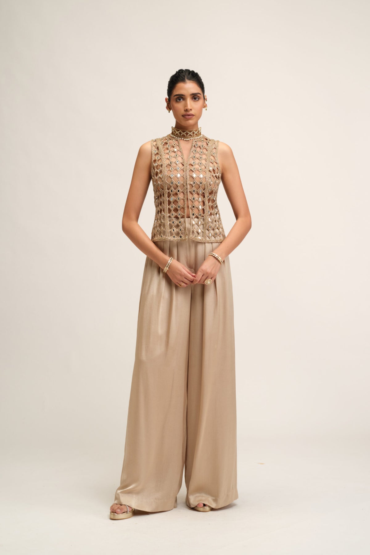 Light Beige Cutwork Jacket Set