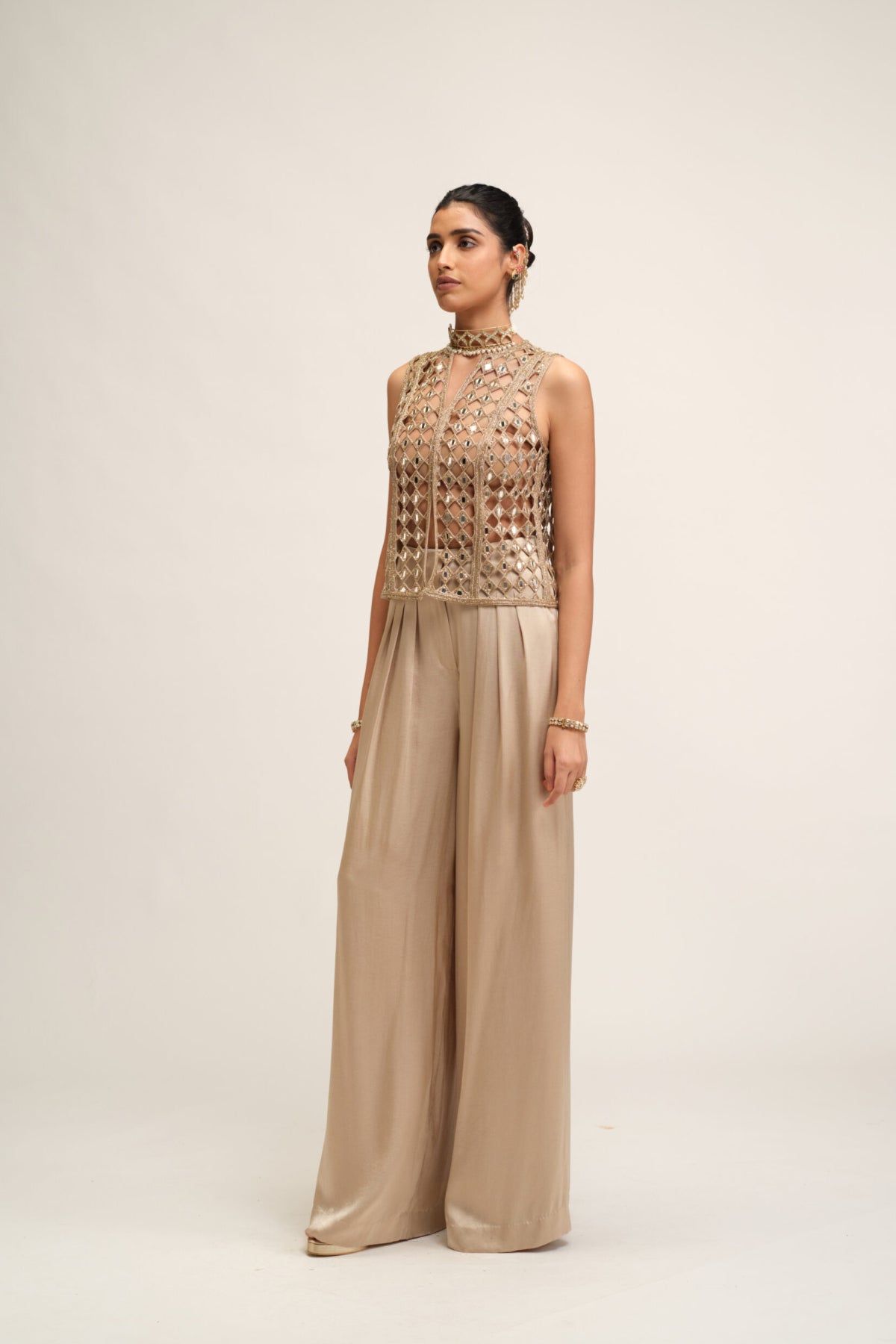Light Beige Cutwork Jacket Set