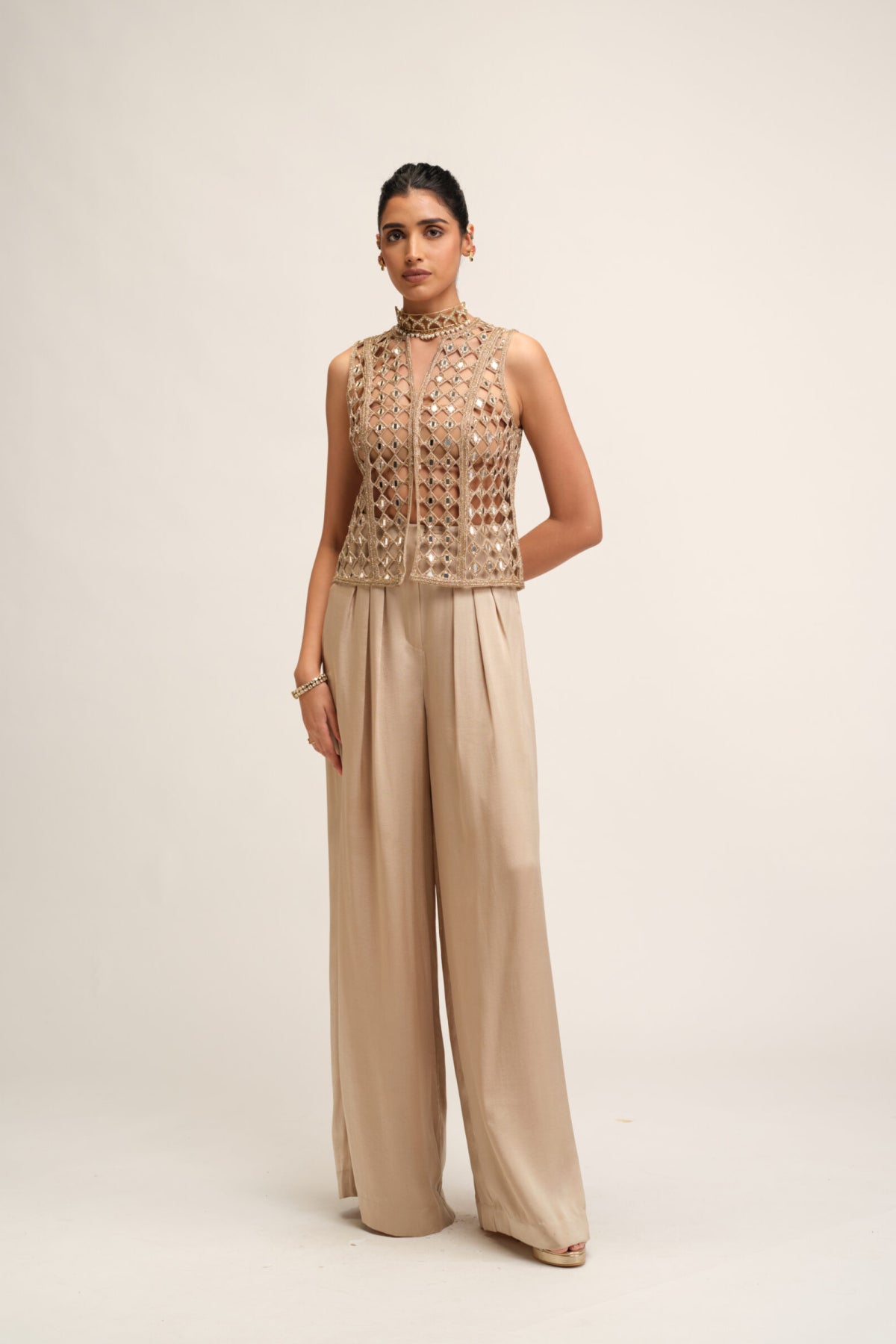 Light Beige Cutwork Jacket Set