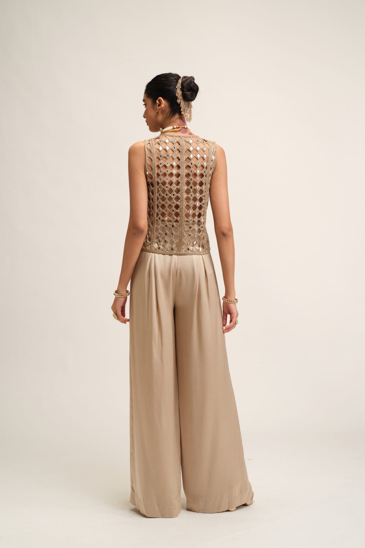 Light Beige Cutwork Jacket Set