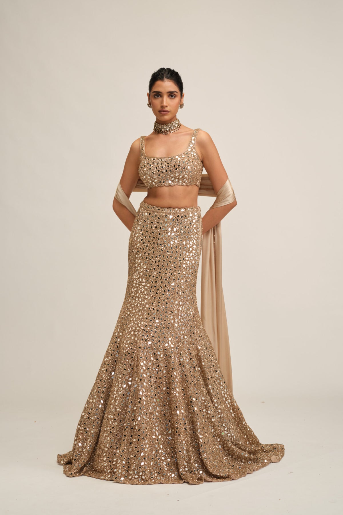 Light Beige Fishcut Lehenga Set