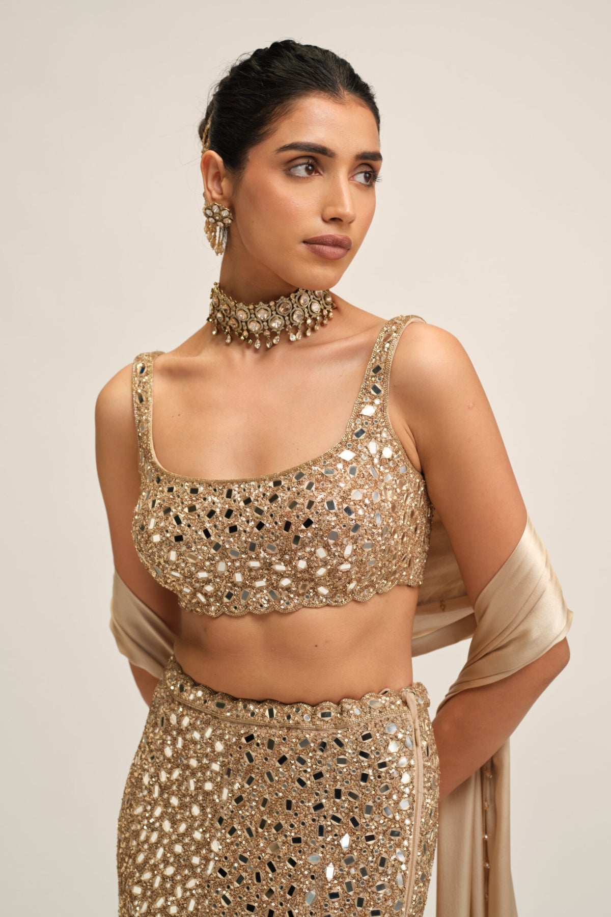 Light Beige Fishcut Lehenga Set