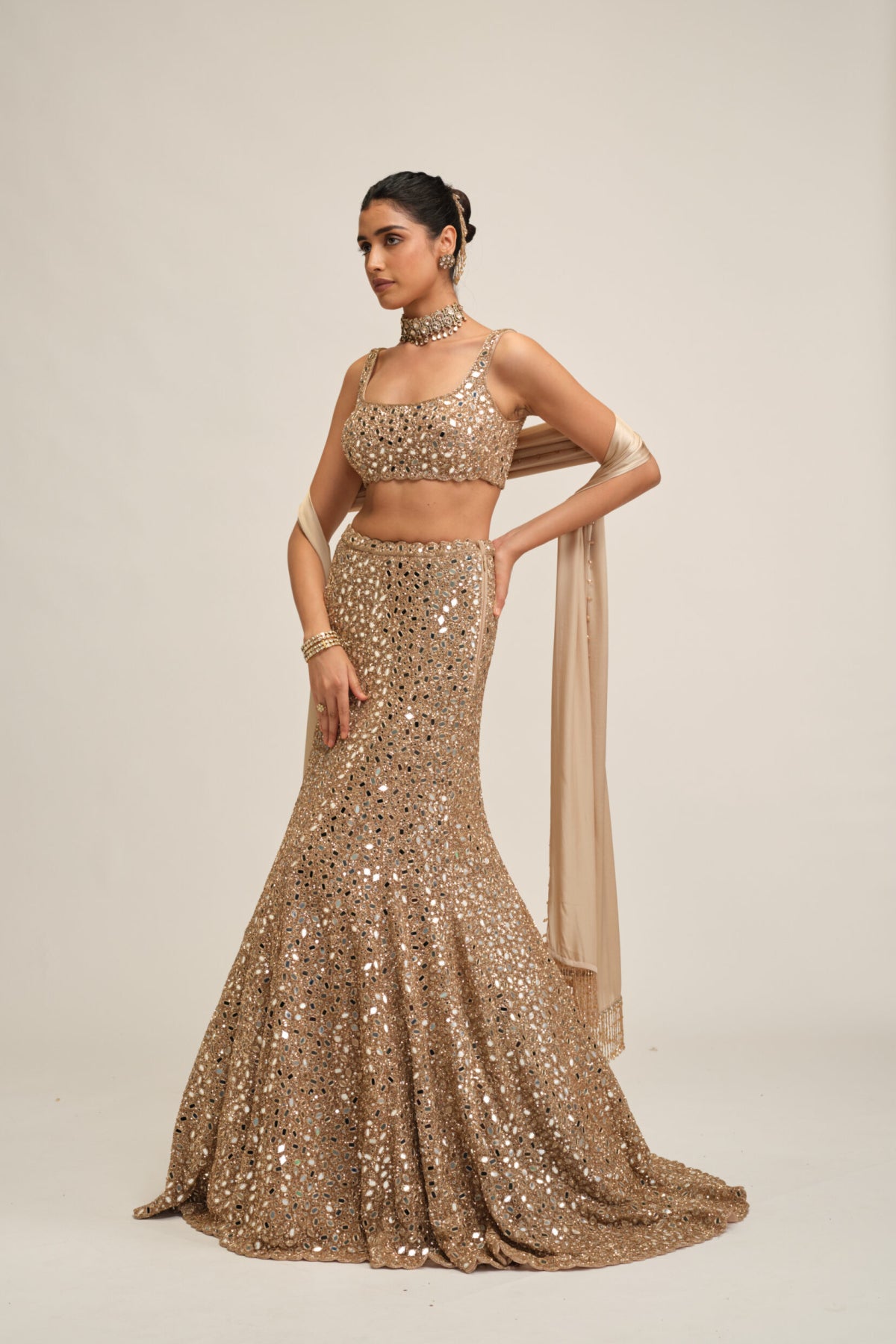 Light Beige Fishcut Lehenga Set