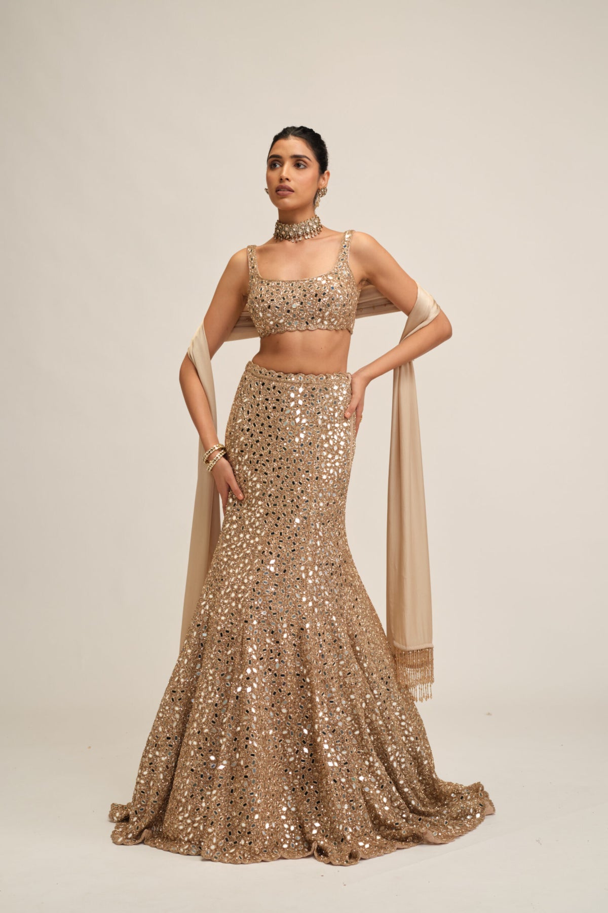 Light Beige Fishcut Lehenga Set