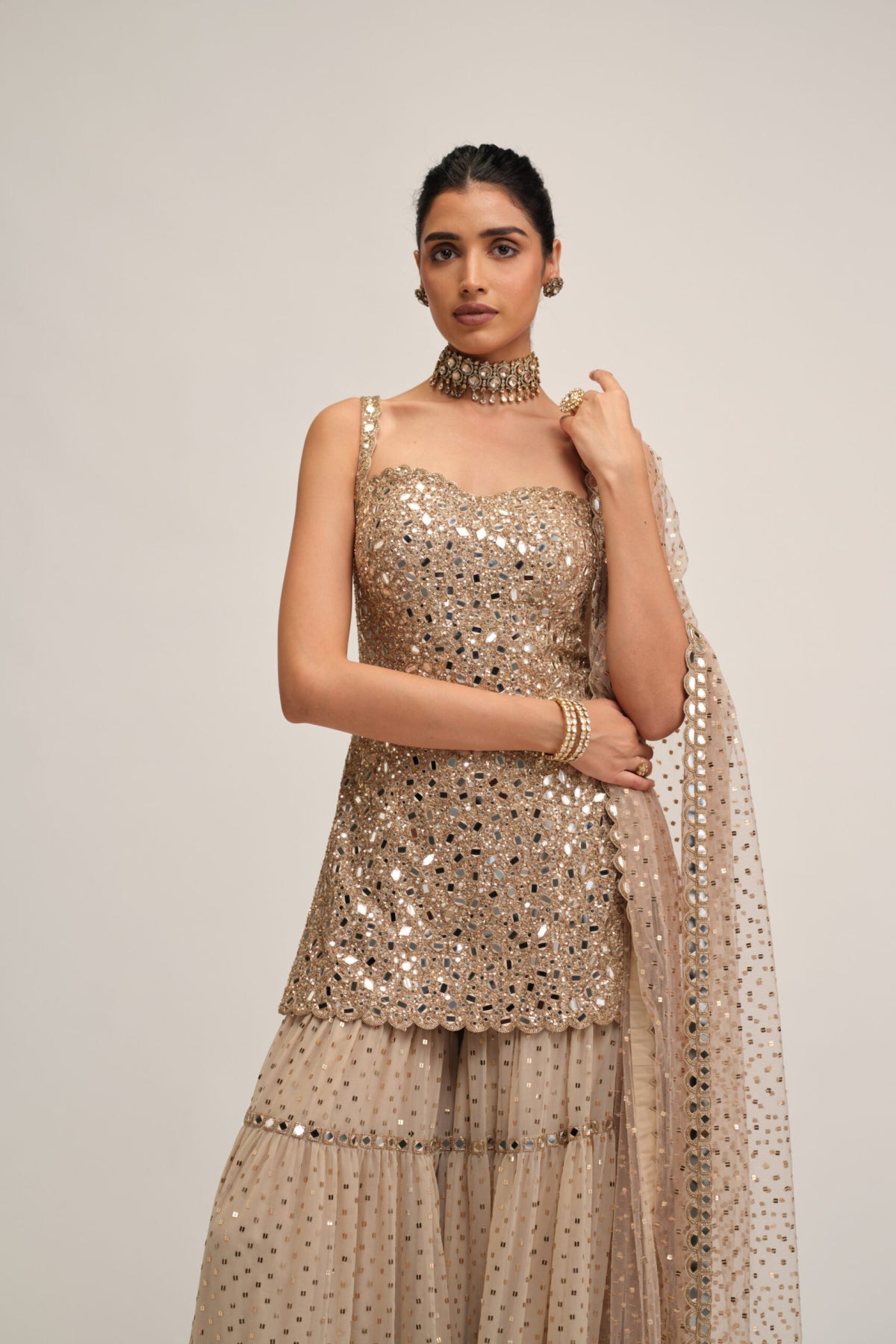 Light Beige Kurta Sharara Set