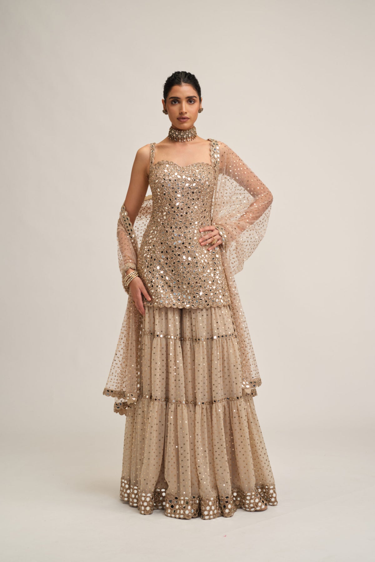 Light Beige Kurta Sharara Set