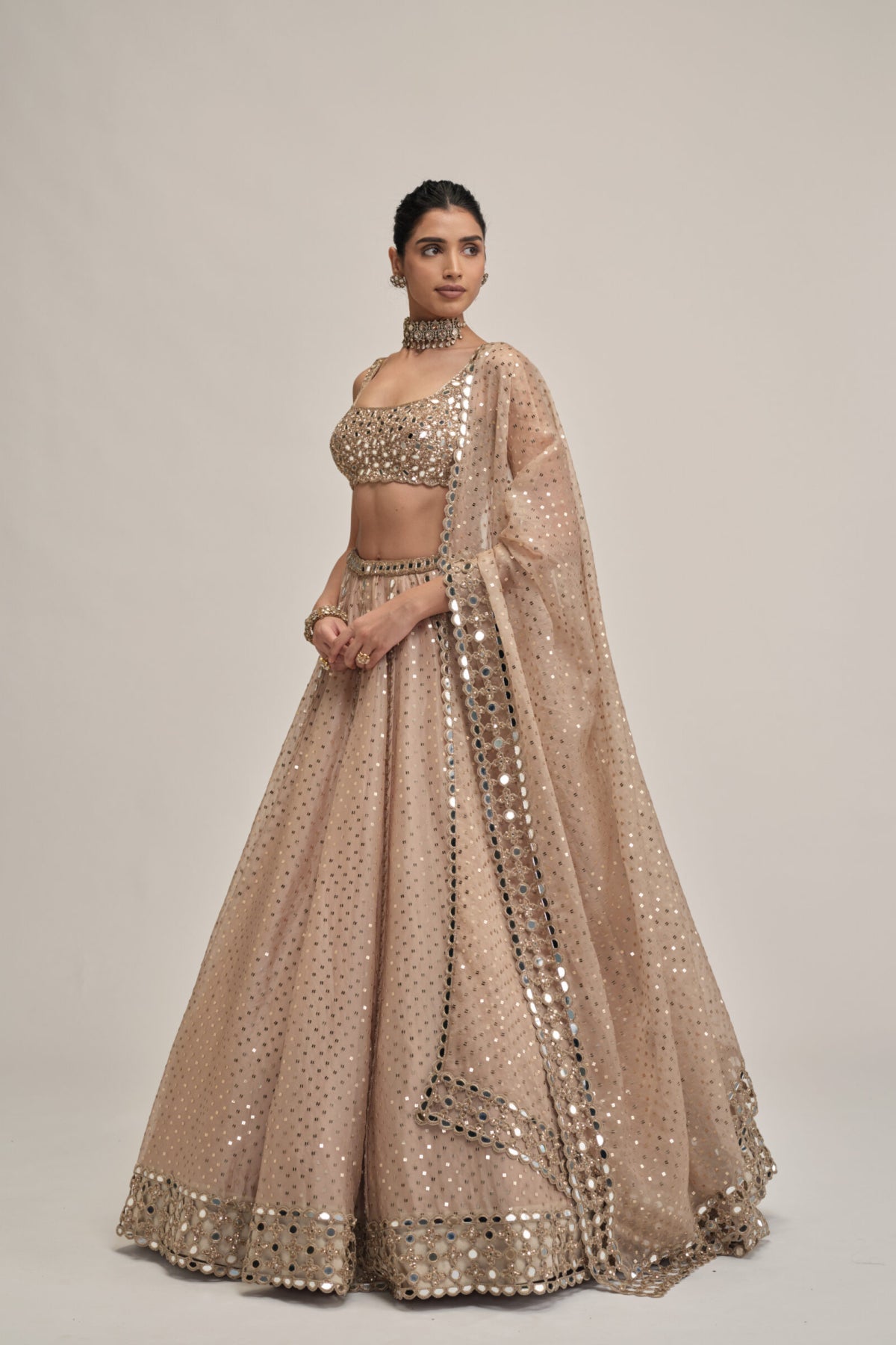 Light Beige Sequins Embroidered Lehenga Set