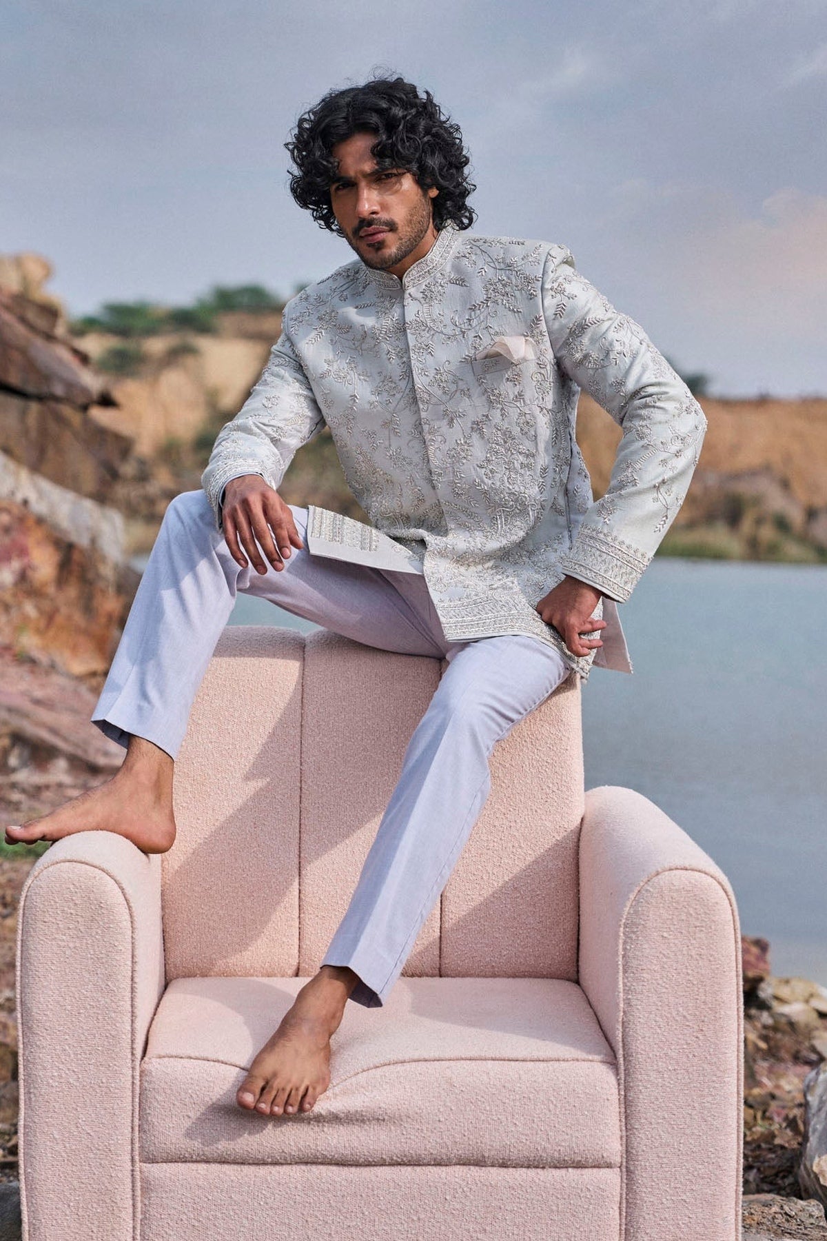 Light Blue Bandhgala Set