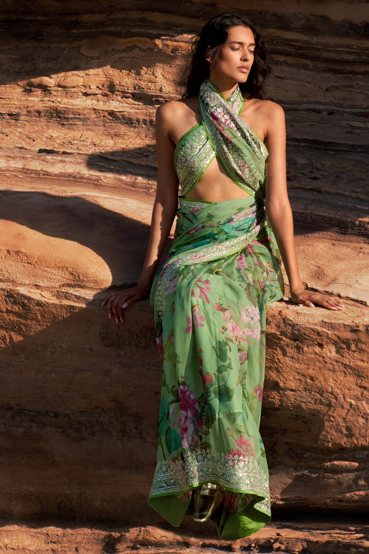 Light Green Ruh Printed Saree Set