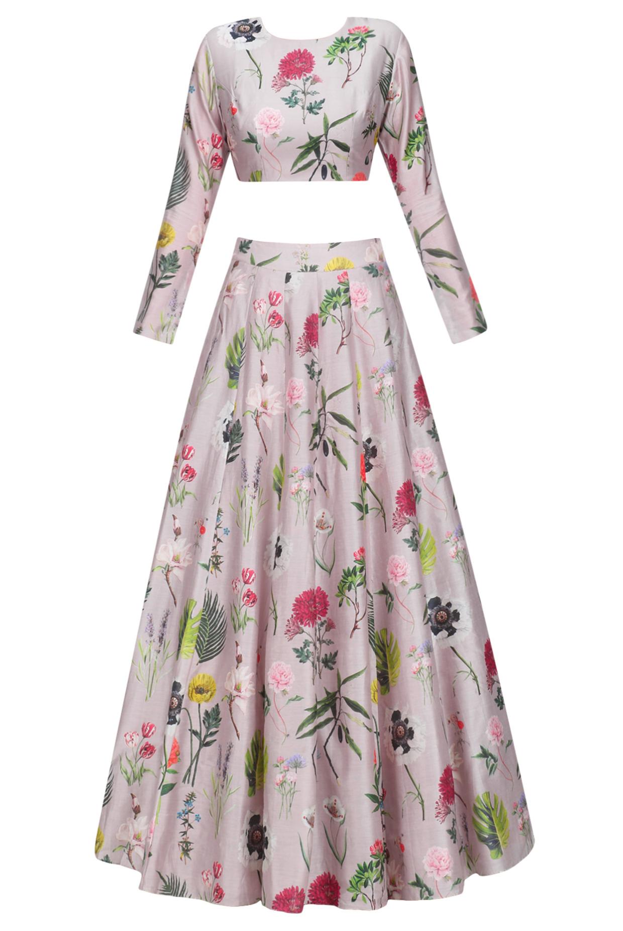 Lilac Printed Choli & Lehenga With Lilac Dupatta