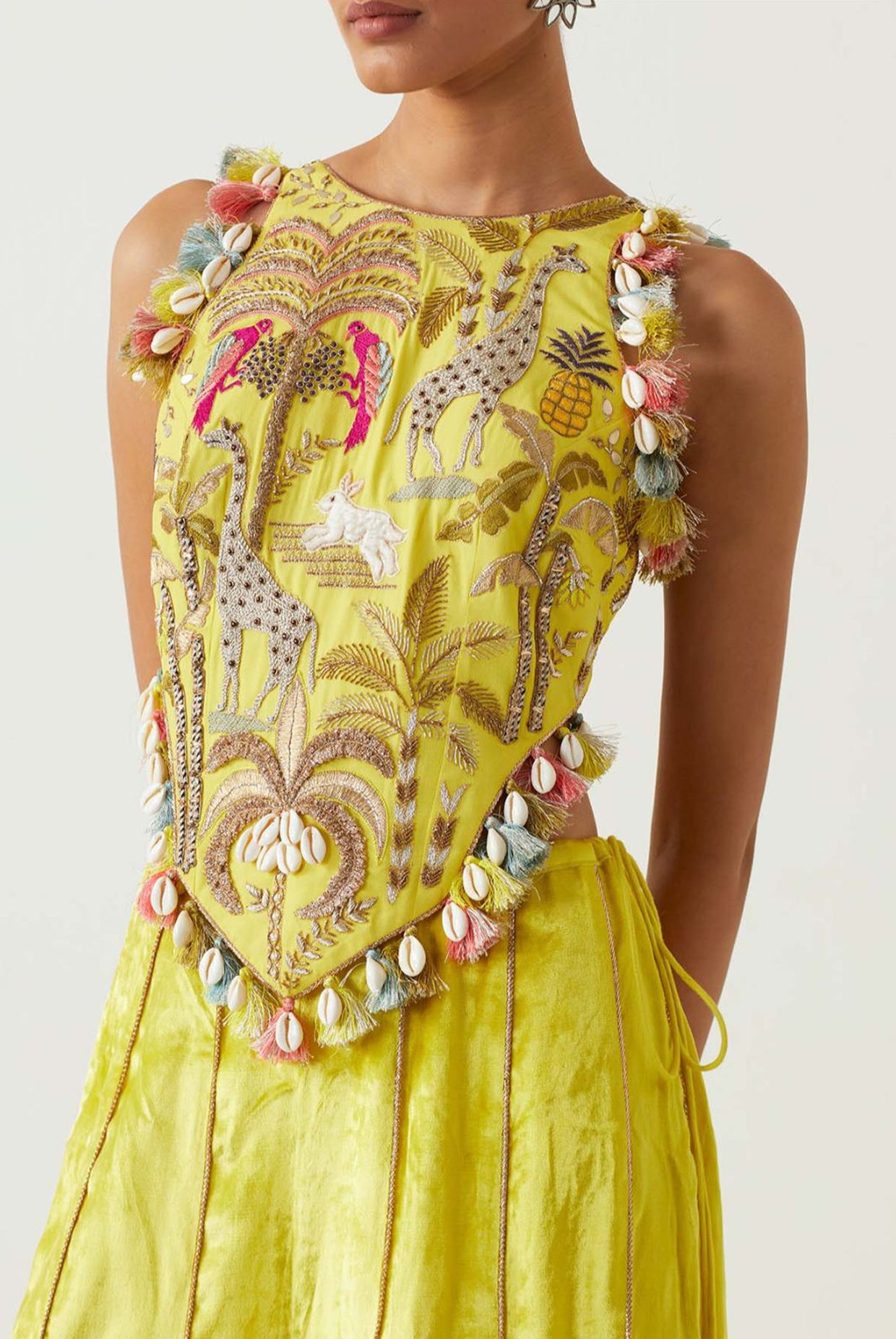 Lime Green Embroidered Choli With Sharara