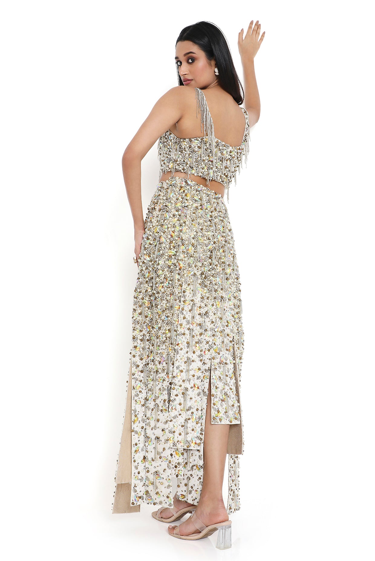 Lumina Off White Embroidered Choli With High Low Skirt