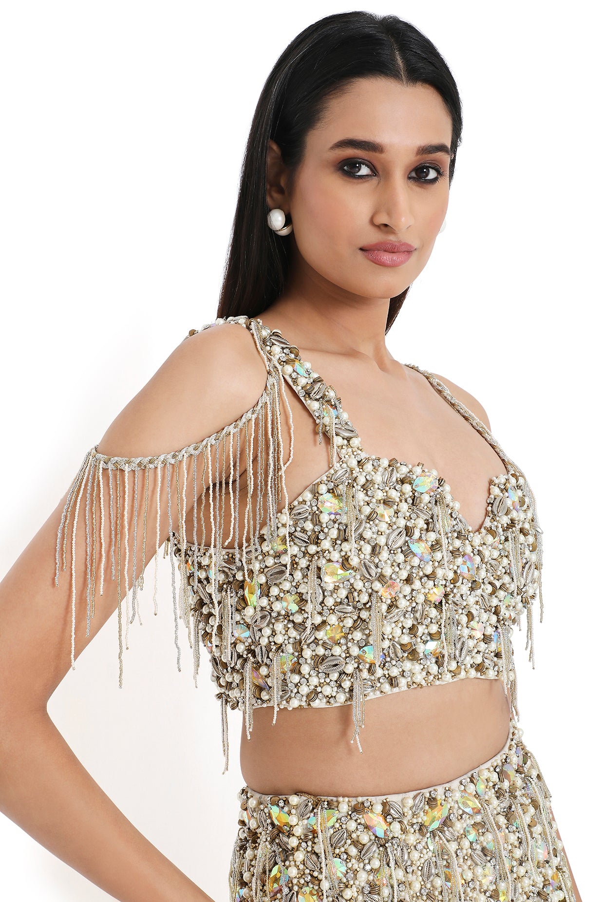 Lumina Off White Embroidered Choli With High Low Skirt