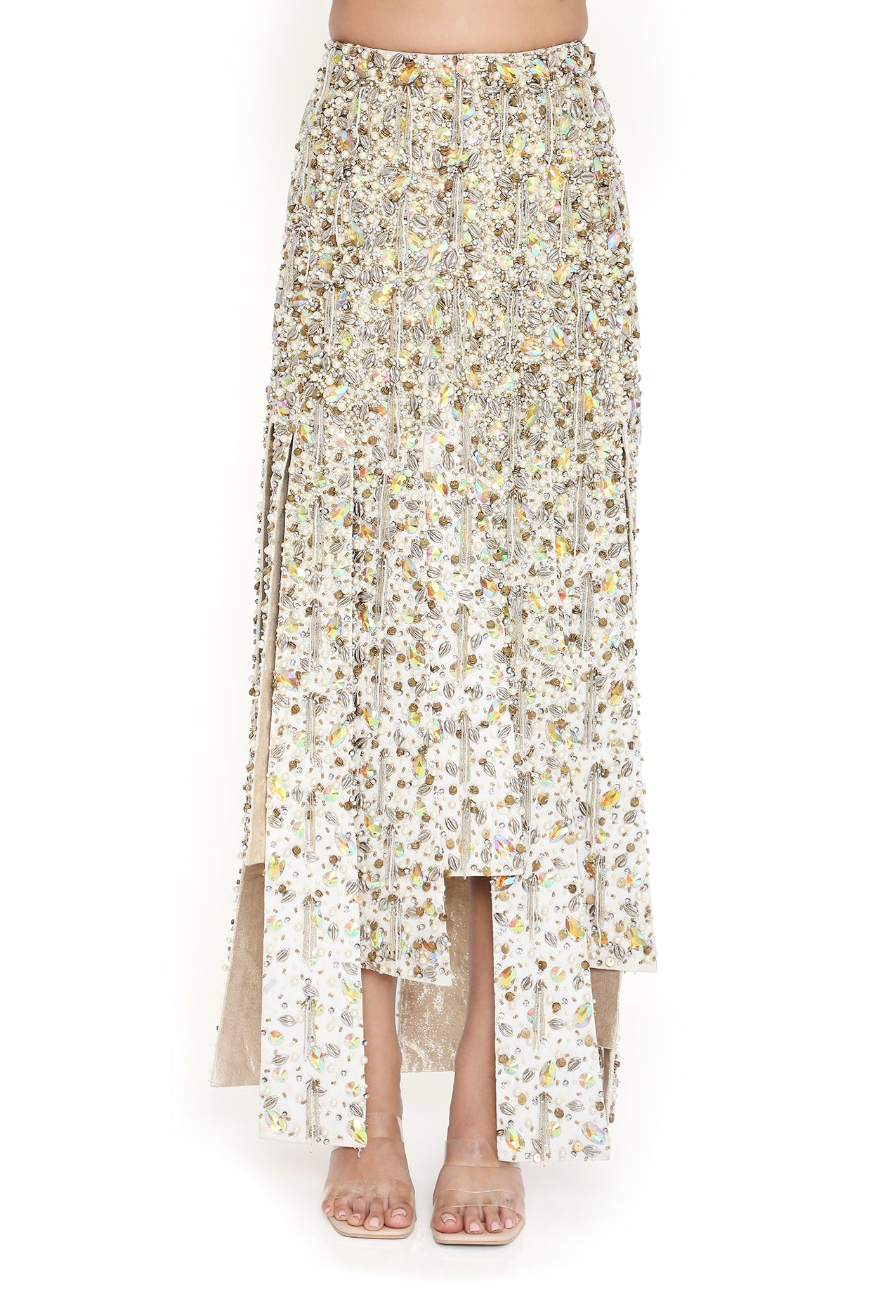 Lumina Off White Embroidered Choli With High Low Skirt