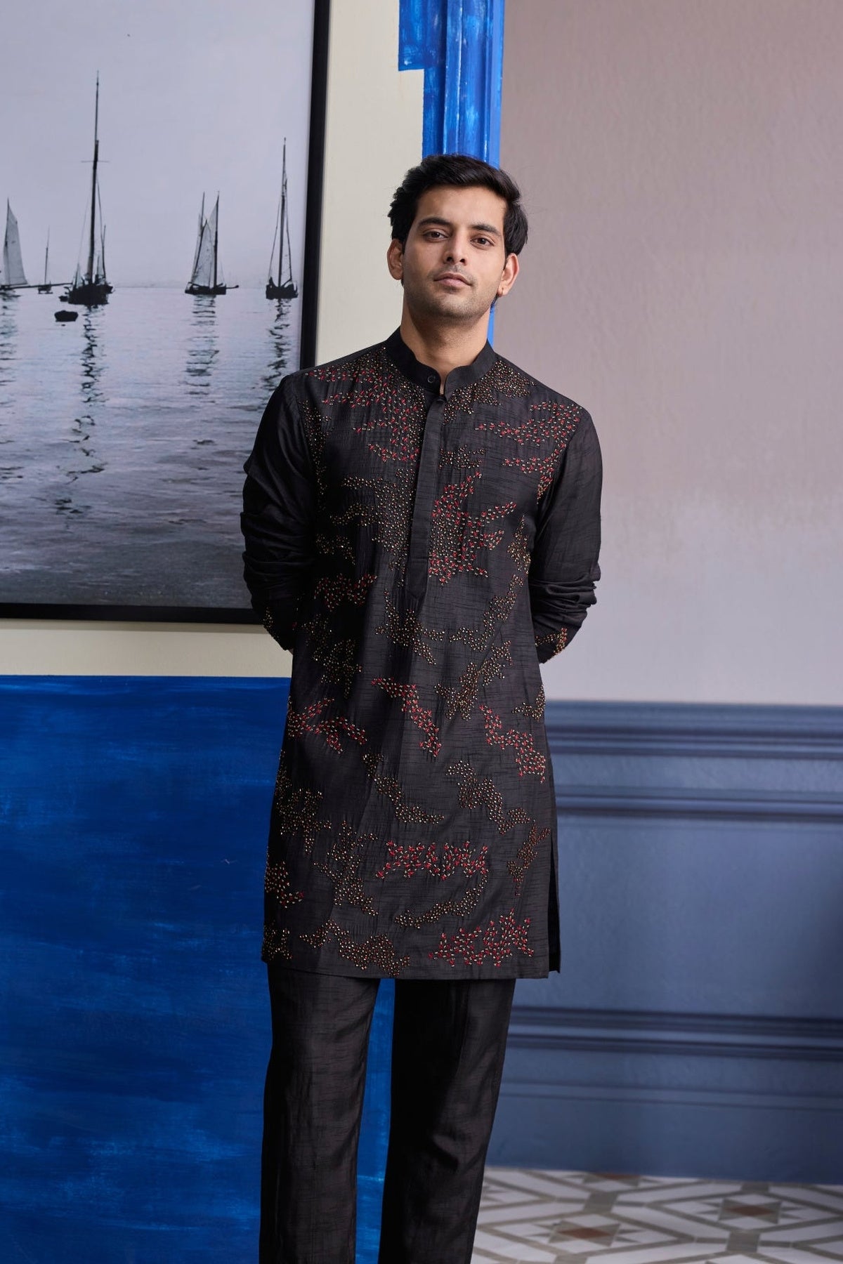Black Abstract Embroidered Kurta With Pants