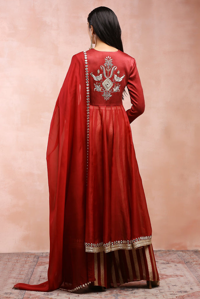 Buy Solid maroon anarkali suit set with bandhej dupatta Online - KARMAPLACE  — Karmaplace