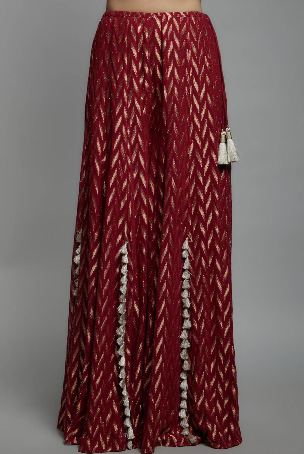 Maroon Embroidered Back Tie-Up Choli With Sharara