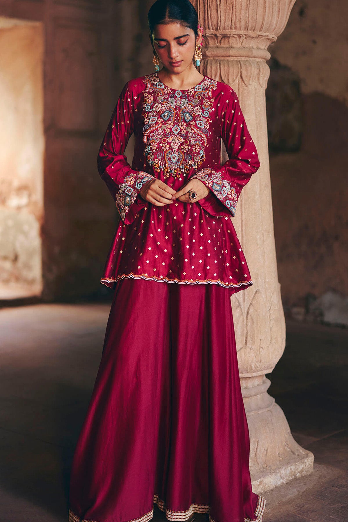 Maroon kurta sharara set