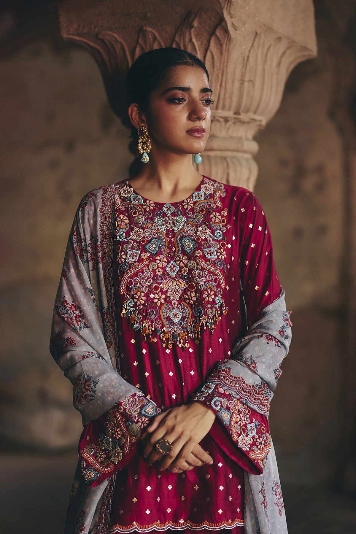 Maroon kurta sharara set