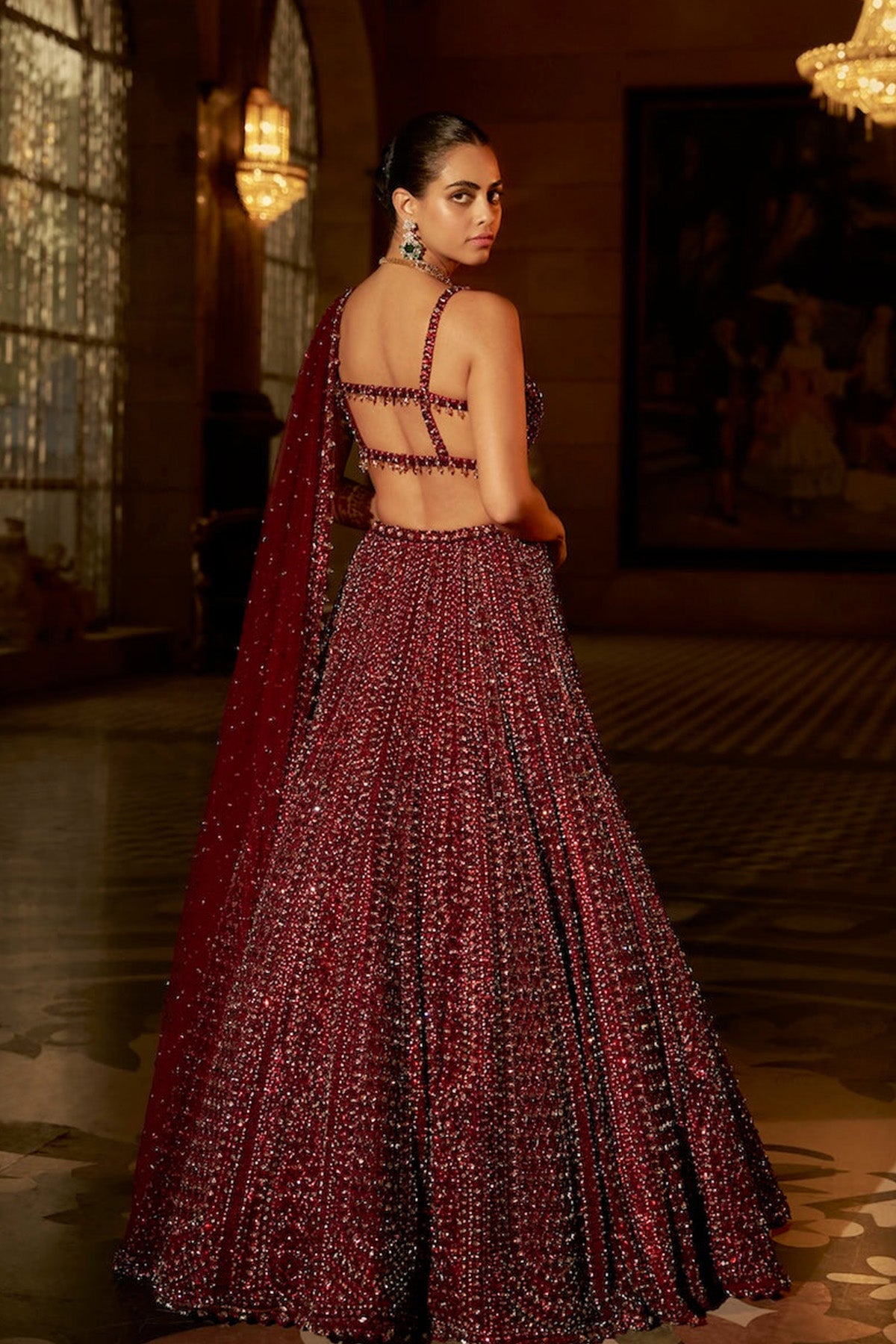 Maroon Sequin Lehenga Set