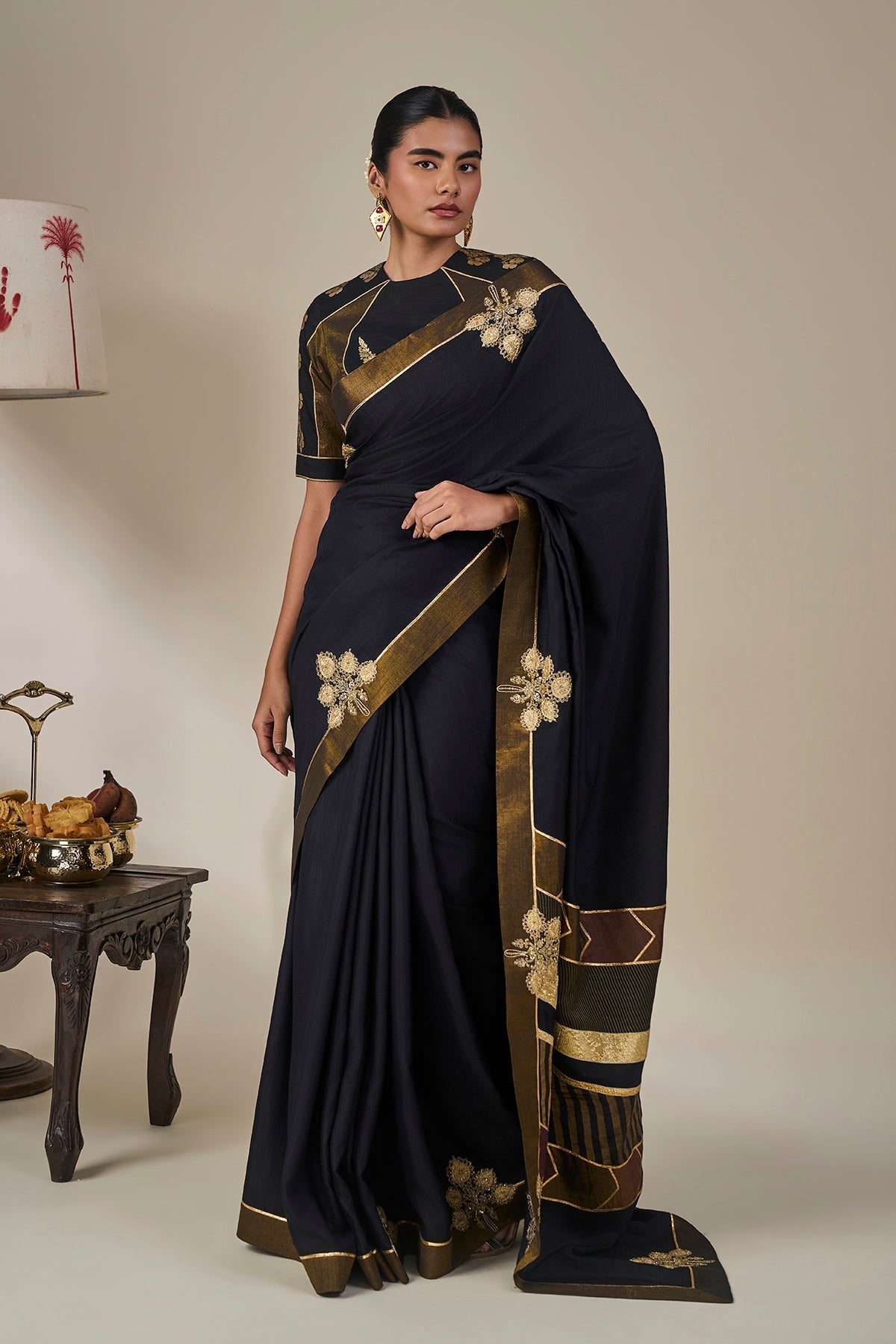 Black Golden Flame Saree