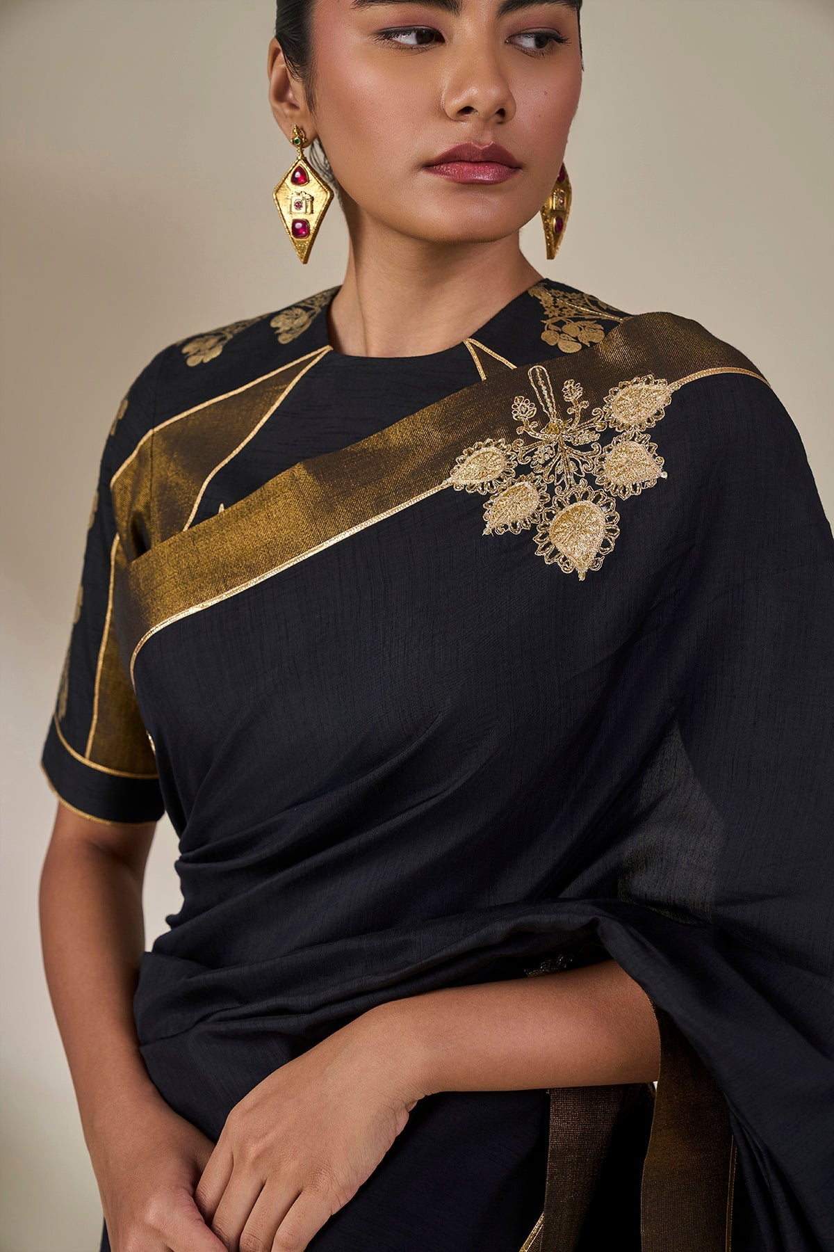 Black Golden Flame Saree