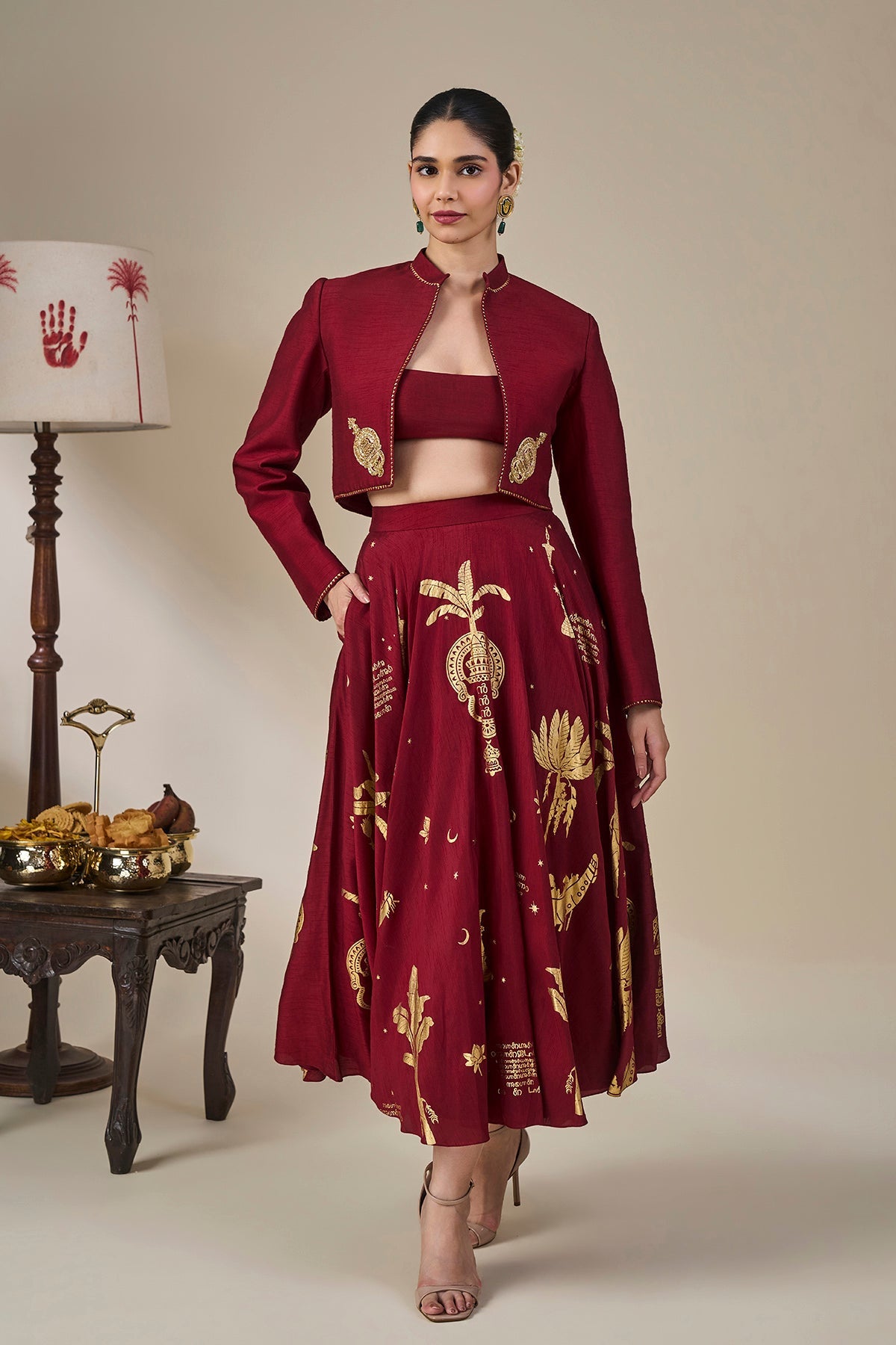 Cherry Malabar Masque Skirt Set
