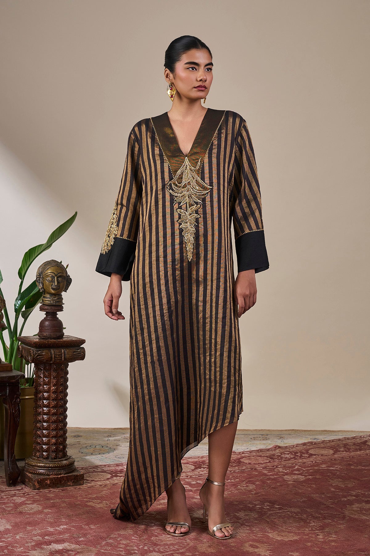 Black Gold Noise Asymmetric Kaftan