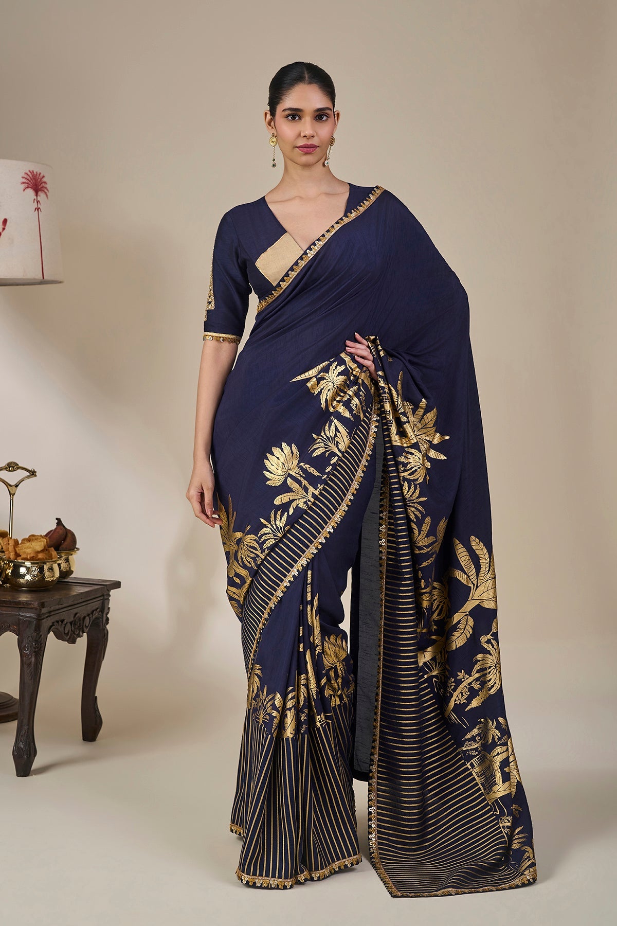 Blue Backwater Postcard Stripe Saree
