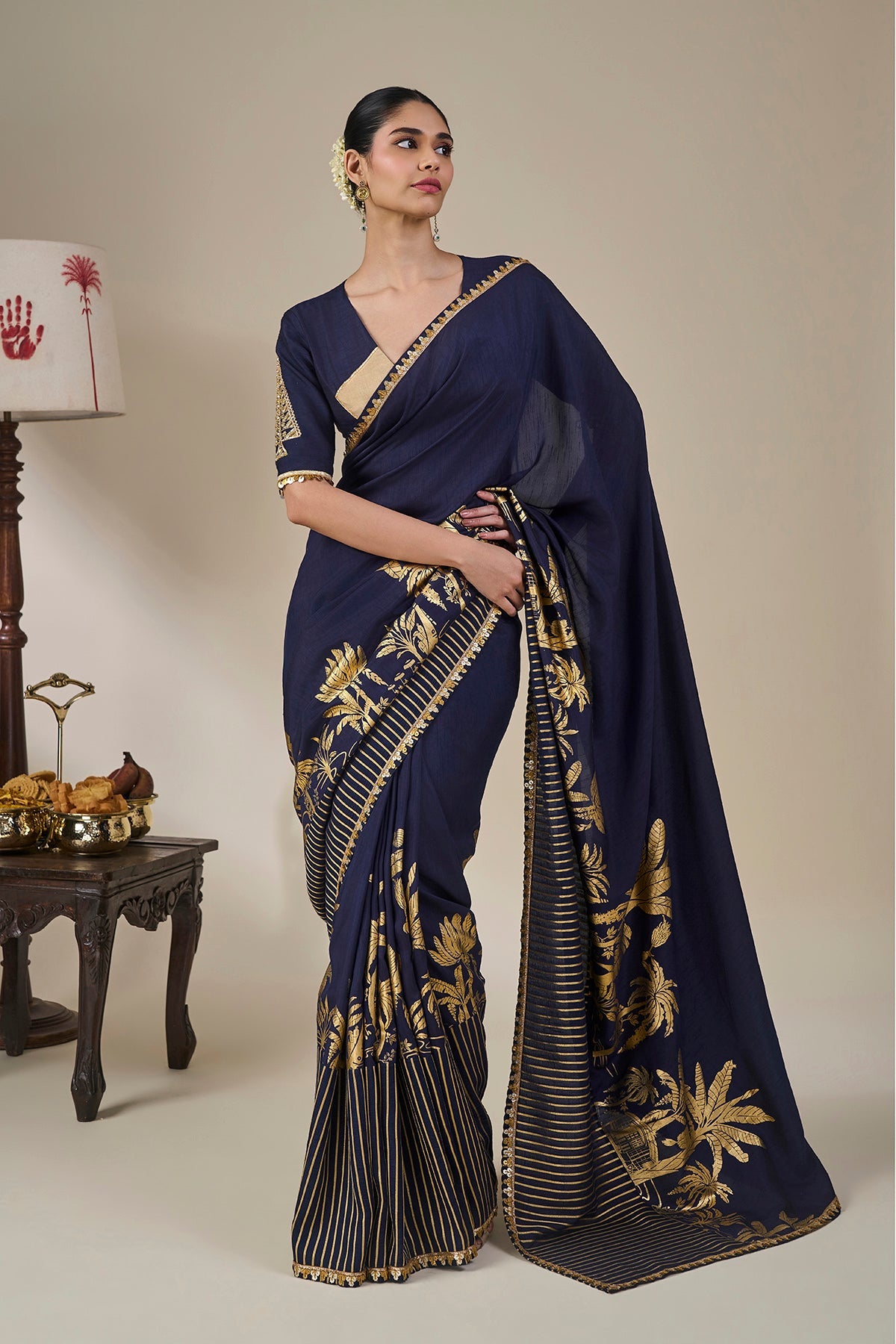 Blue Backwater Postcard Stripe Saree